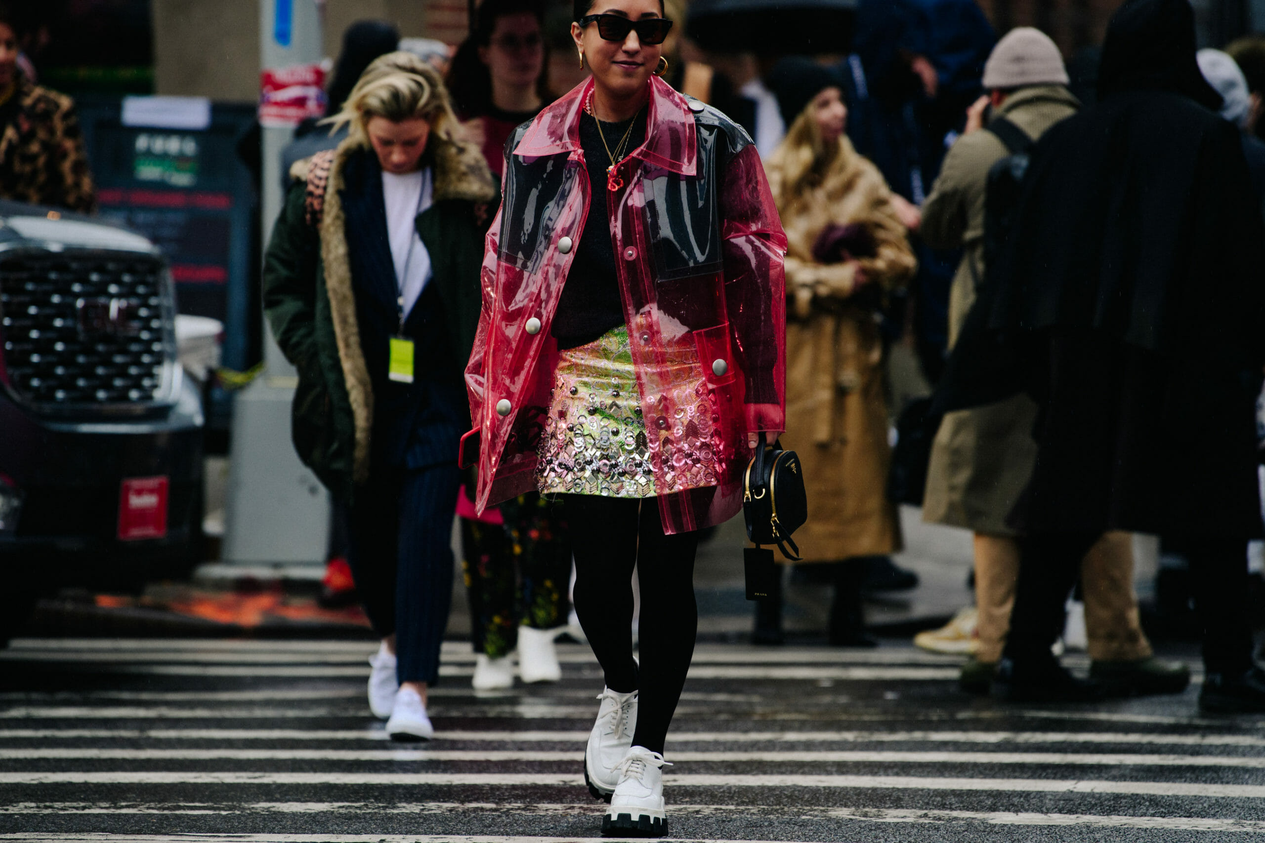 Woman wearing pink jacket