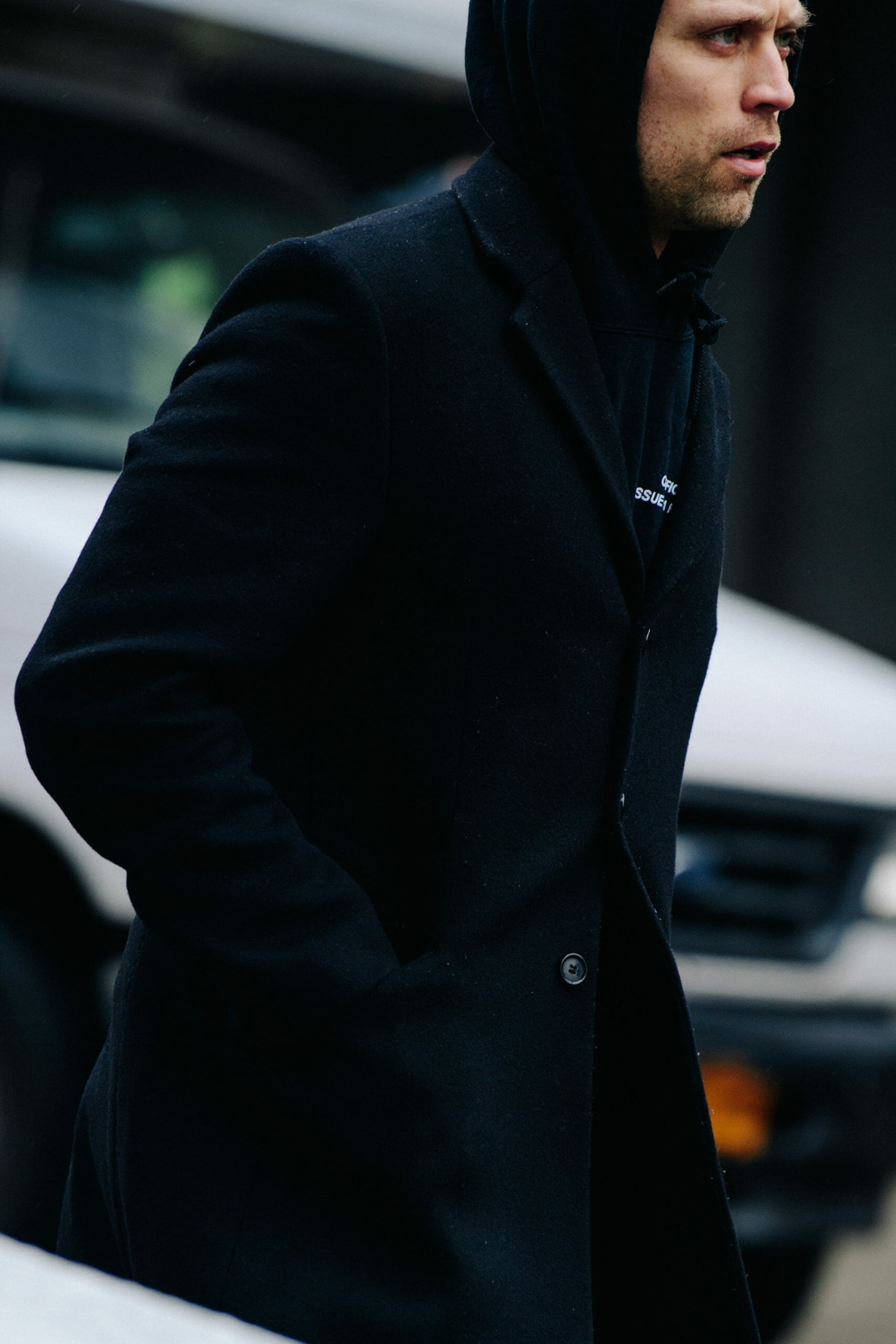 Man wearing Office hoodie