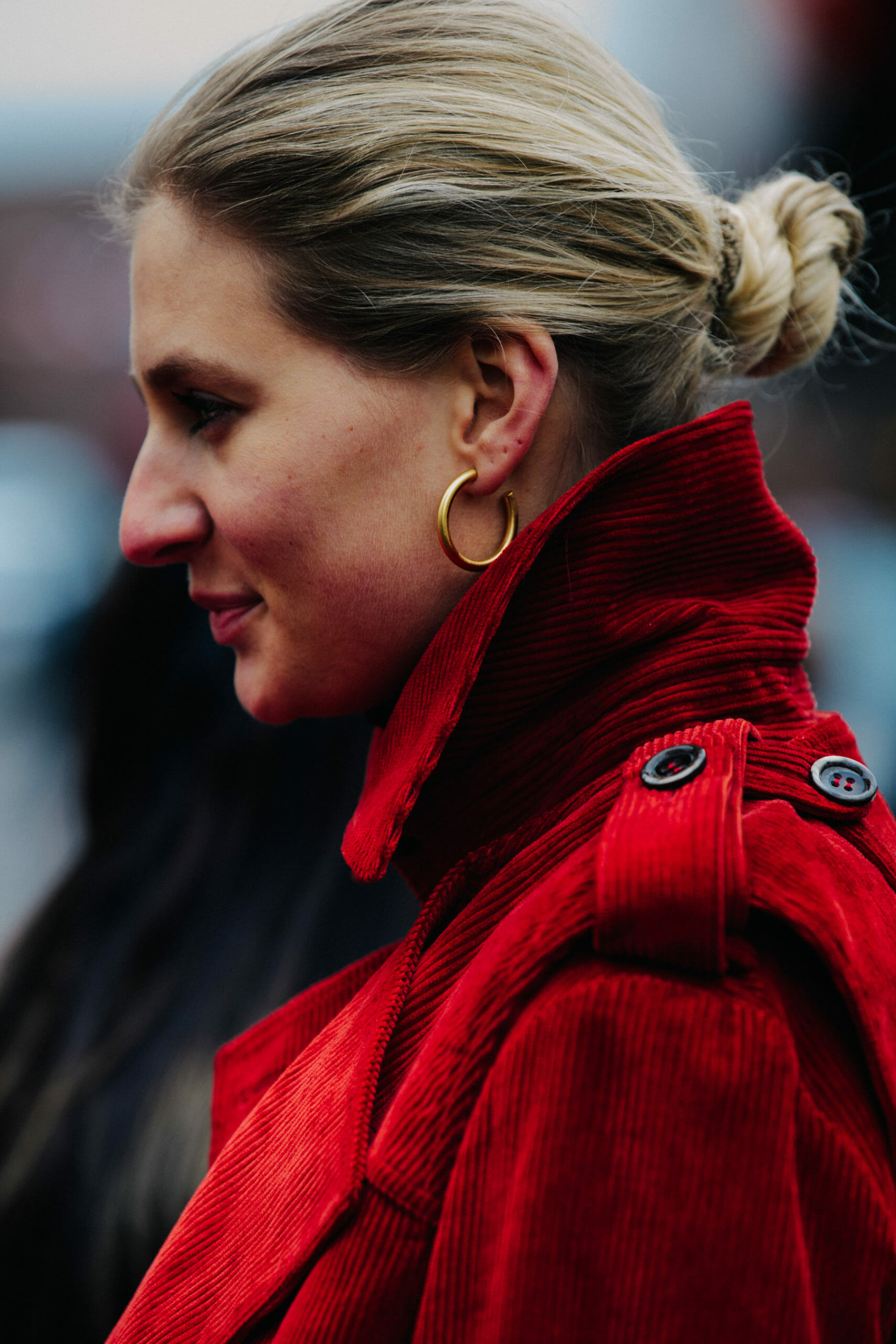 Woman wearing red coat