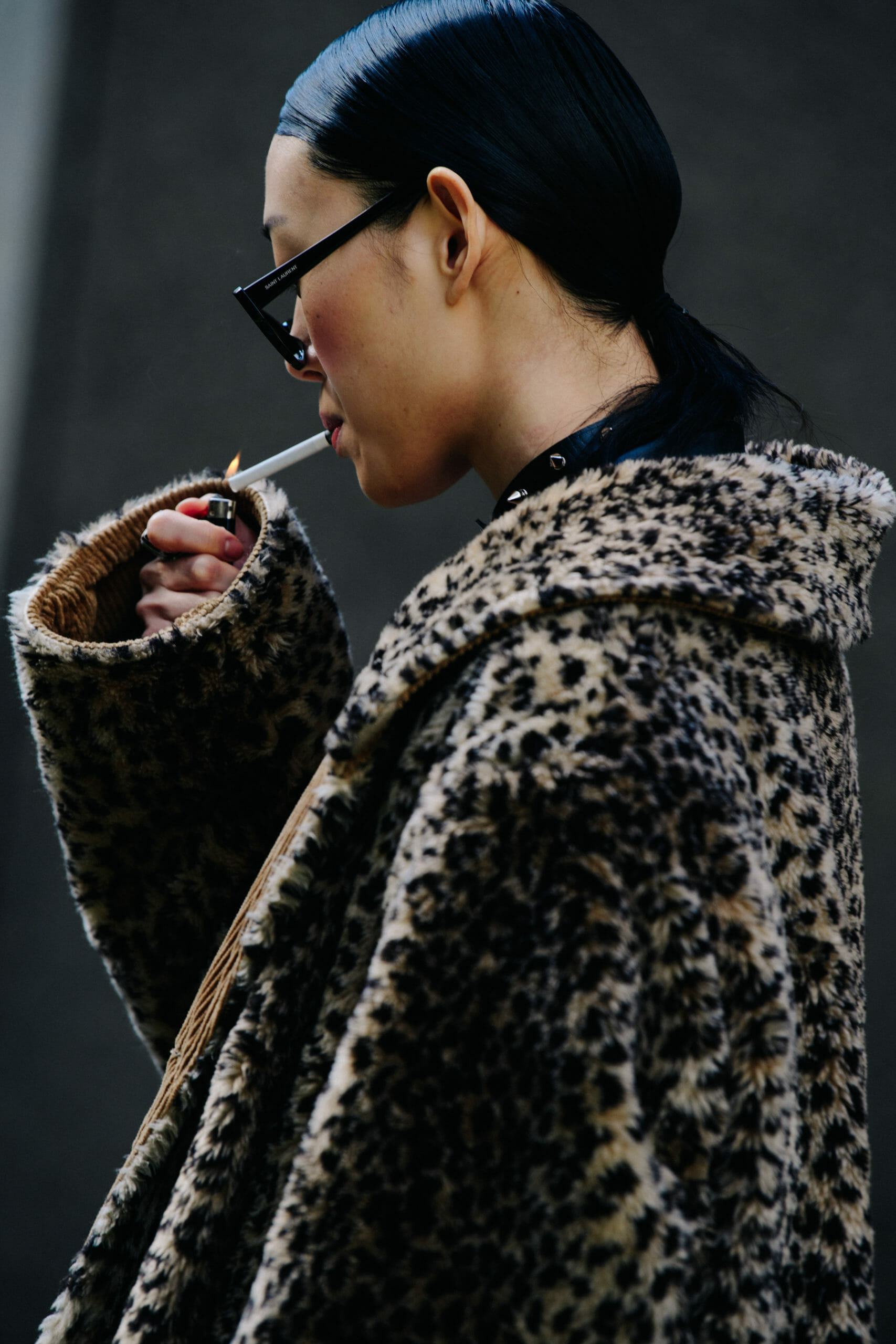 Model wearing fur coat