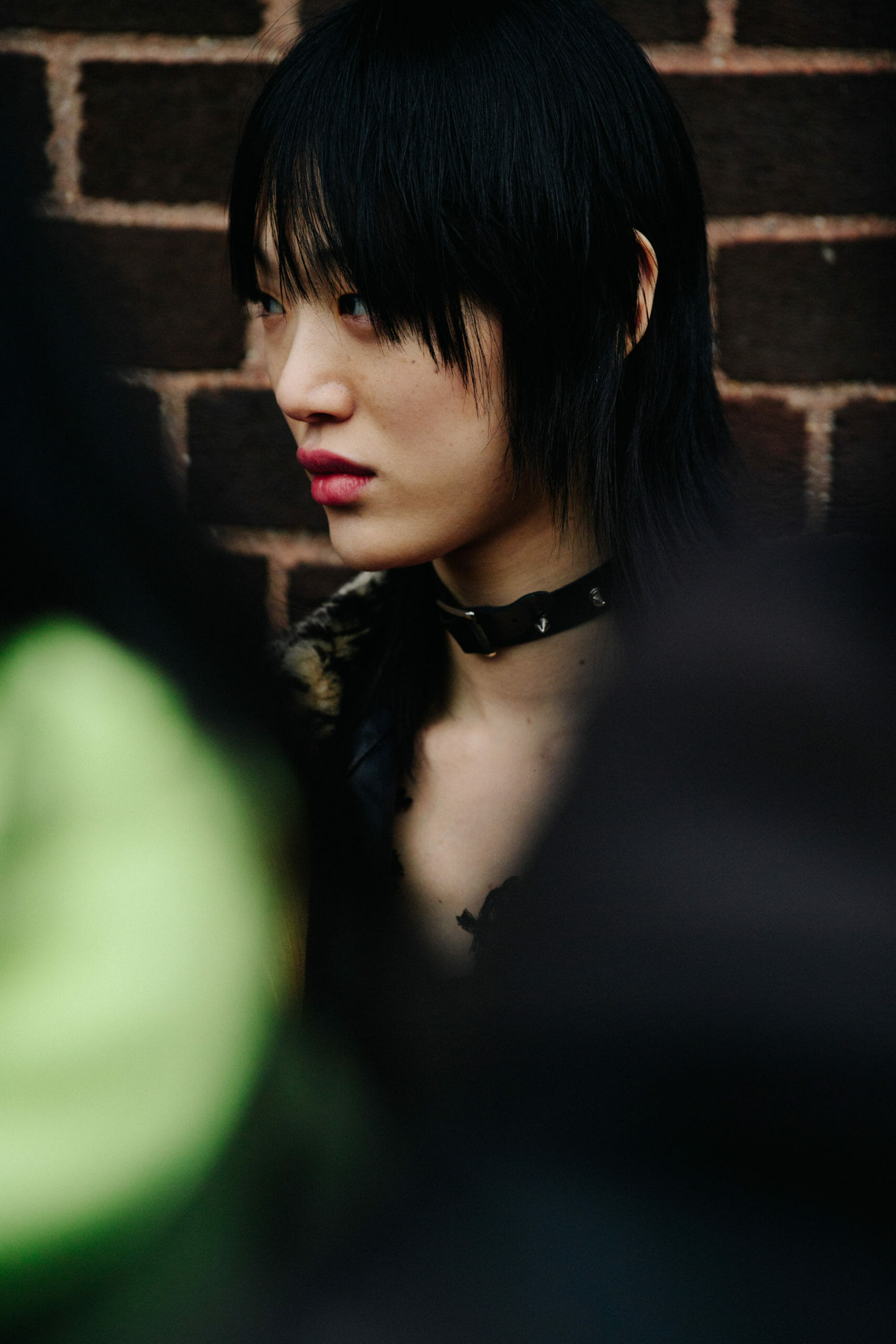 Model wearing neck collar