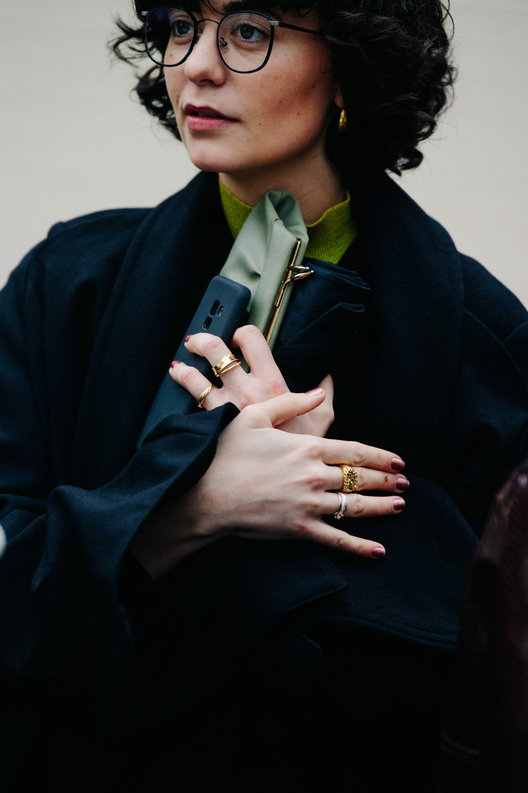 Woman wearing black glasses