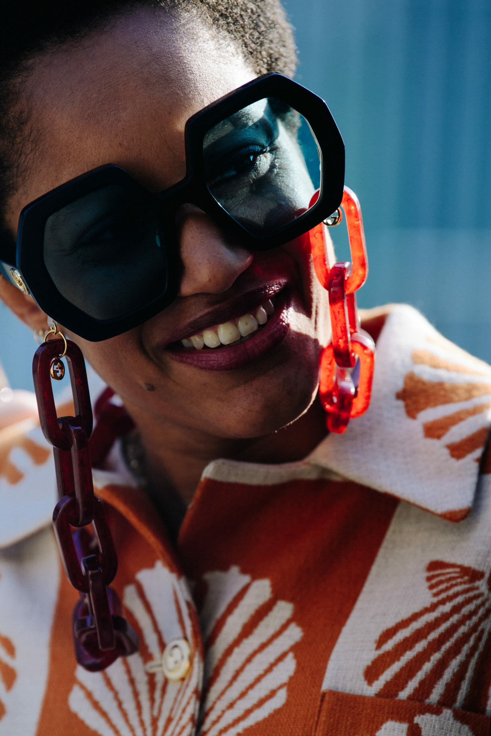 Woman wearing thick rim glasses