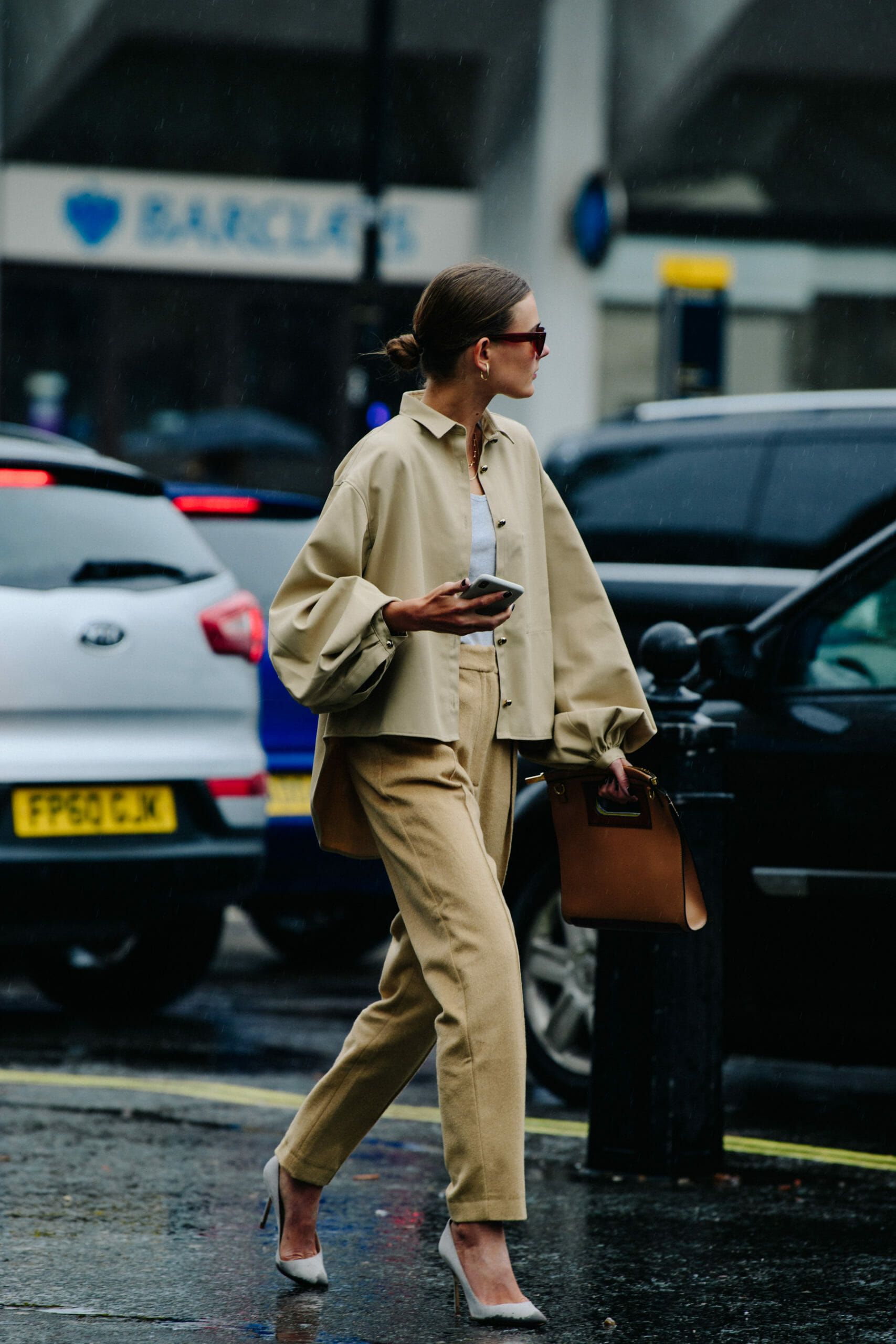 Dutch model wearing tan outfit