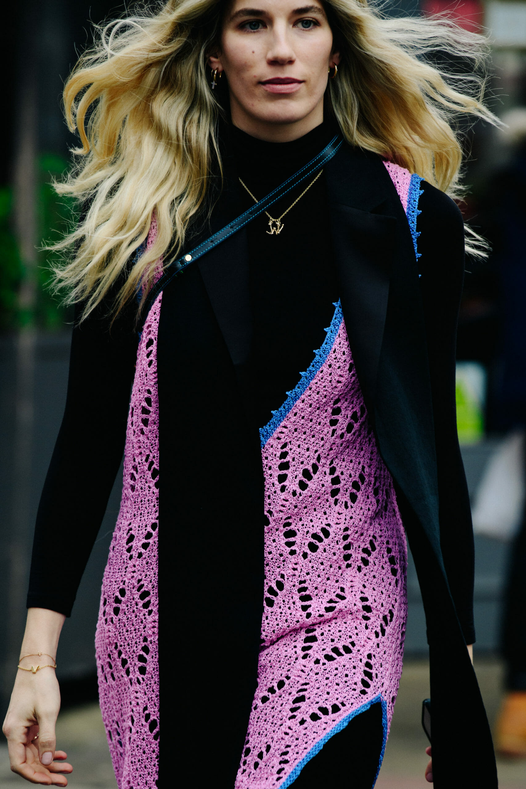 Woman wearing pink knit