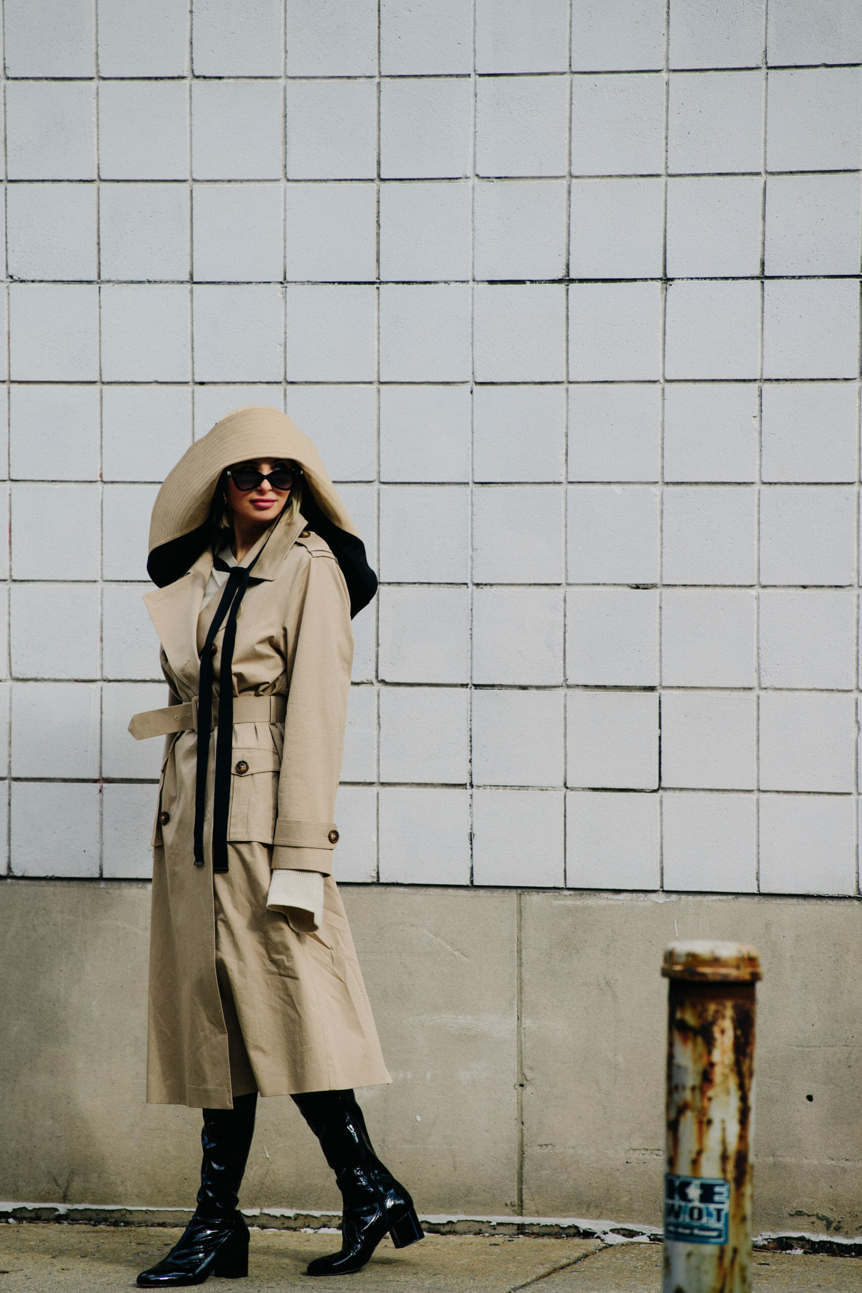 Woman wearing tan outfit