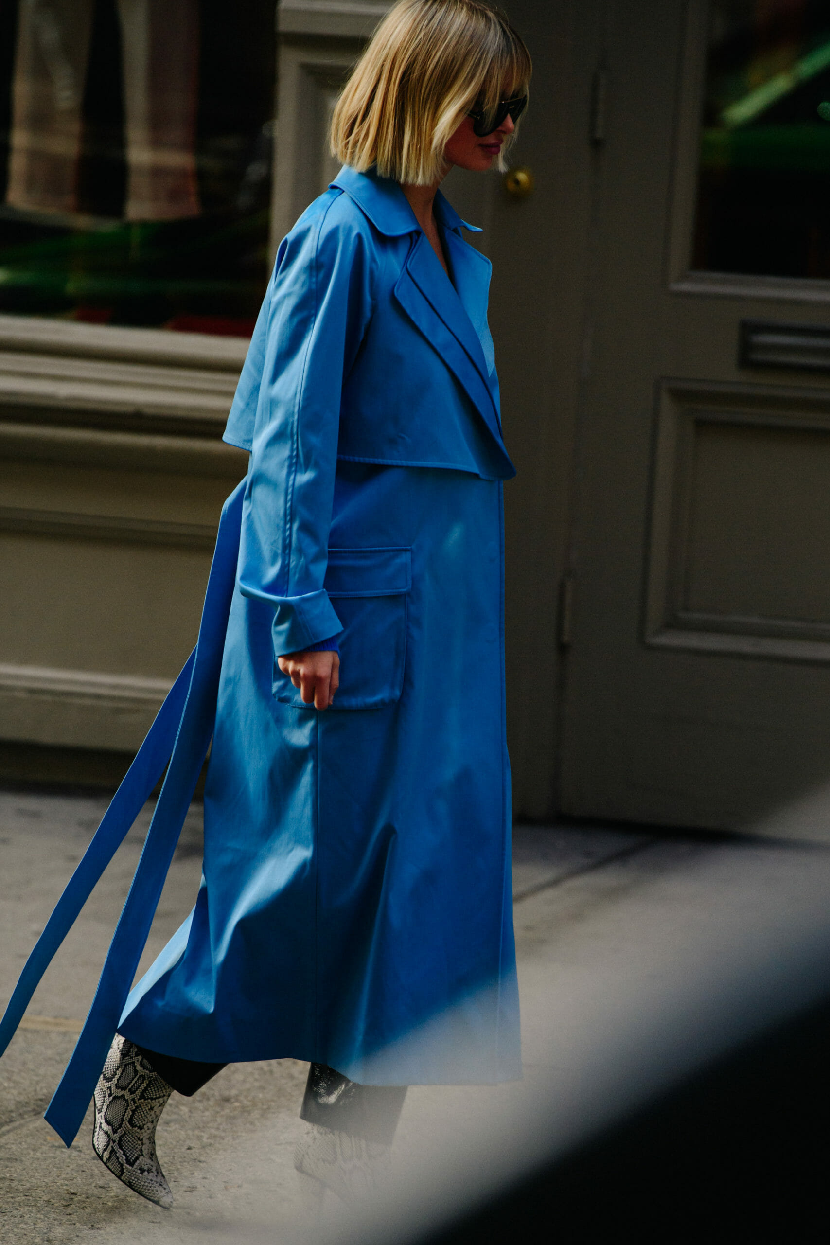 Greek blogger wearing blue coat
