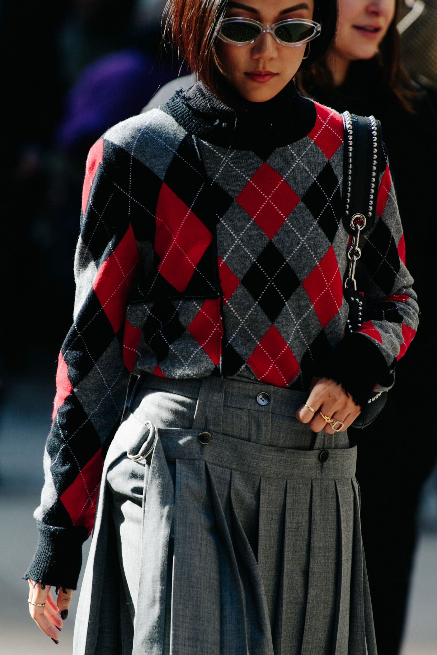 Woman wearing check jumper