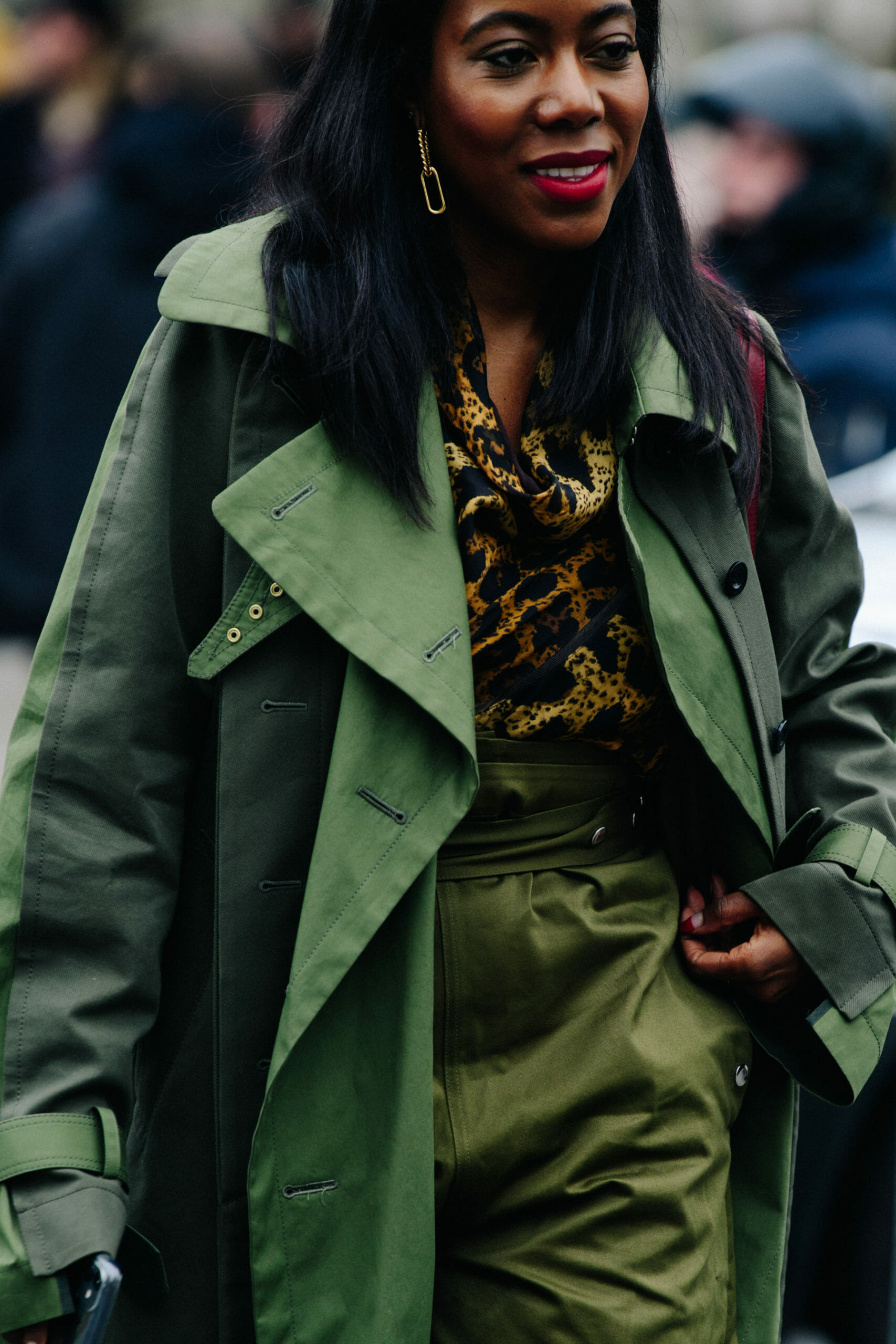 Woman wearing green coat