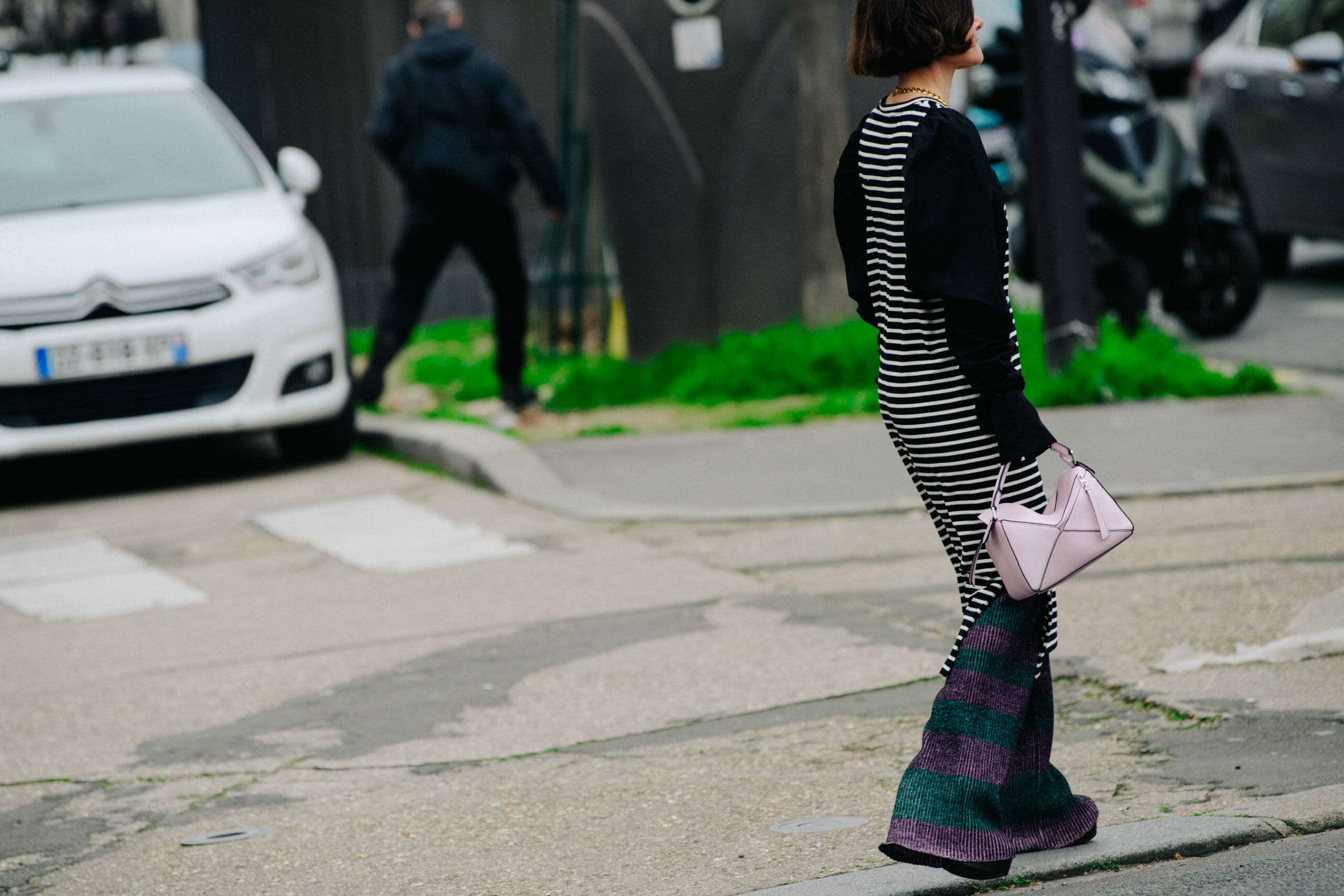 Woman wearing striped top