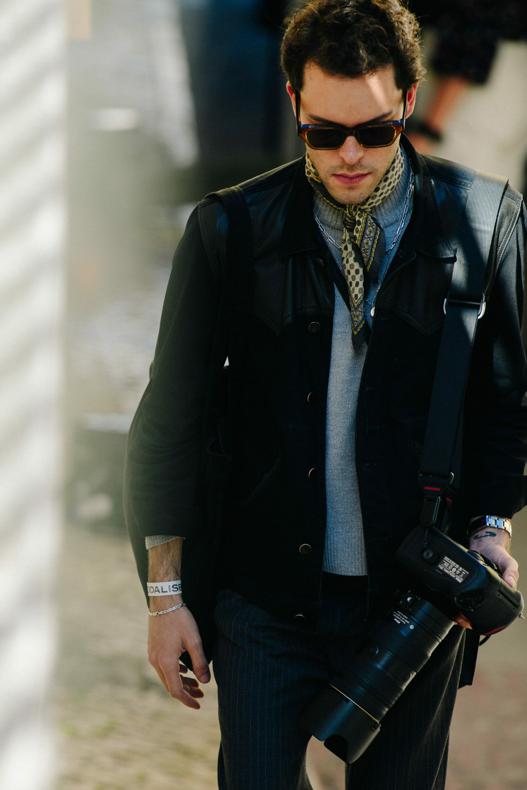 Man wearing leather jacket