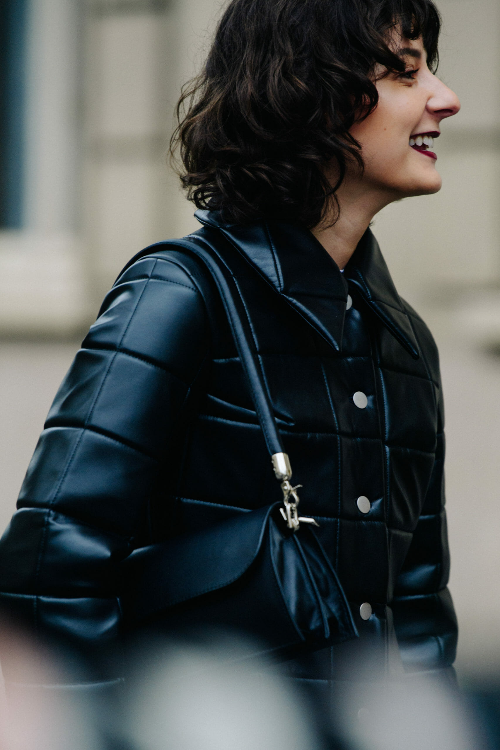Woman wearing black jacket