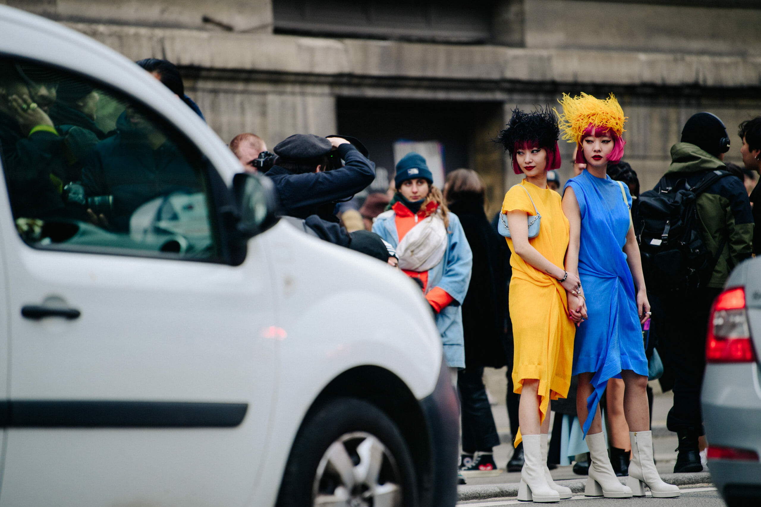Twins wearing yellow and blue