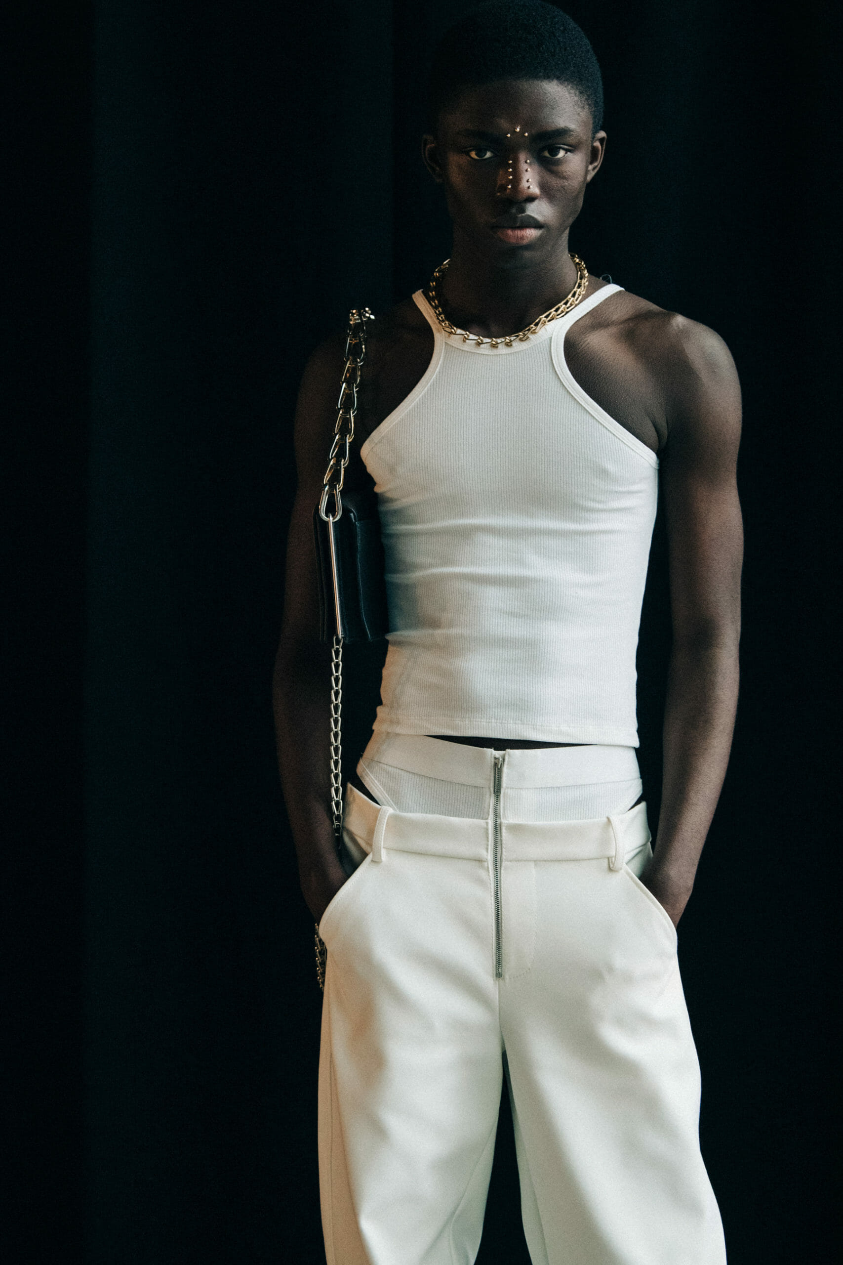 Model wearing white Dion Lee outfit