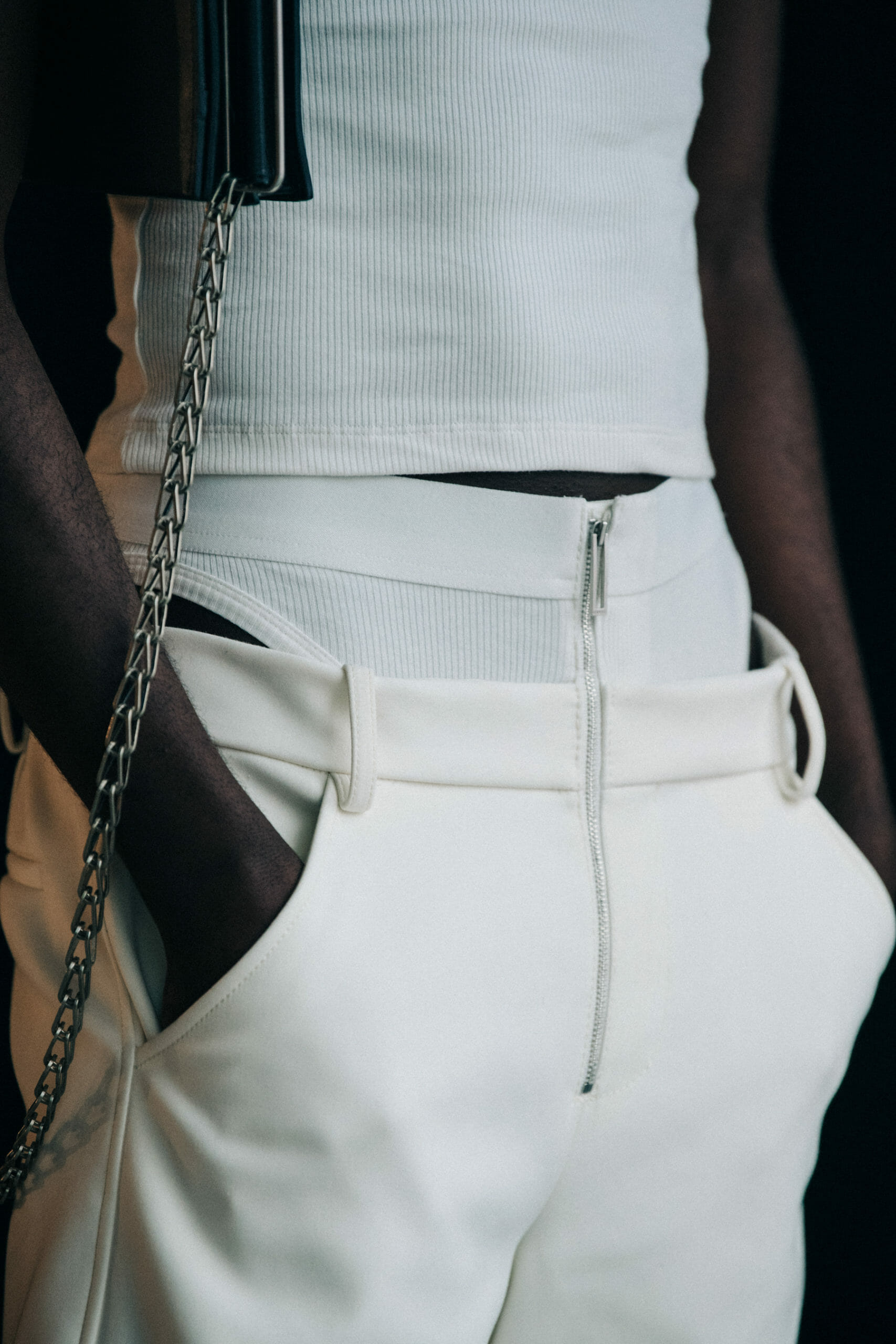 Model wearing white Dion Lee outfit