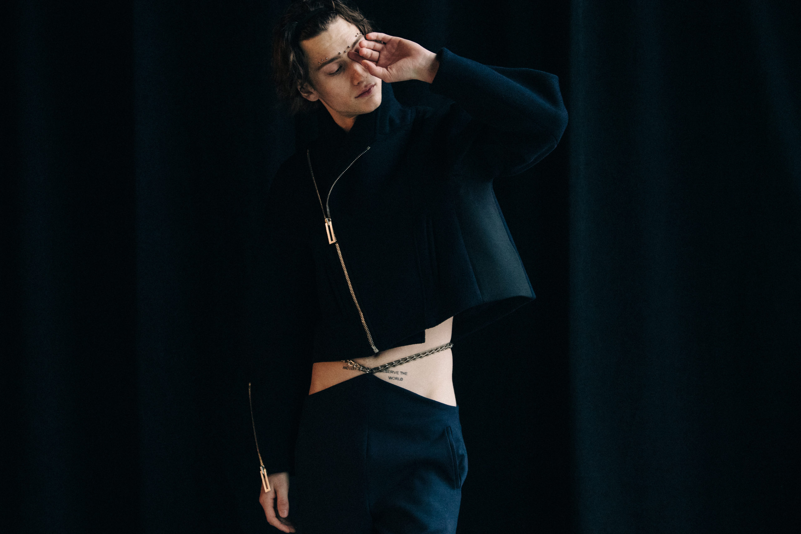 Model wearing black Dion Lee outfit