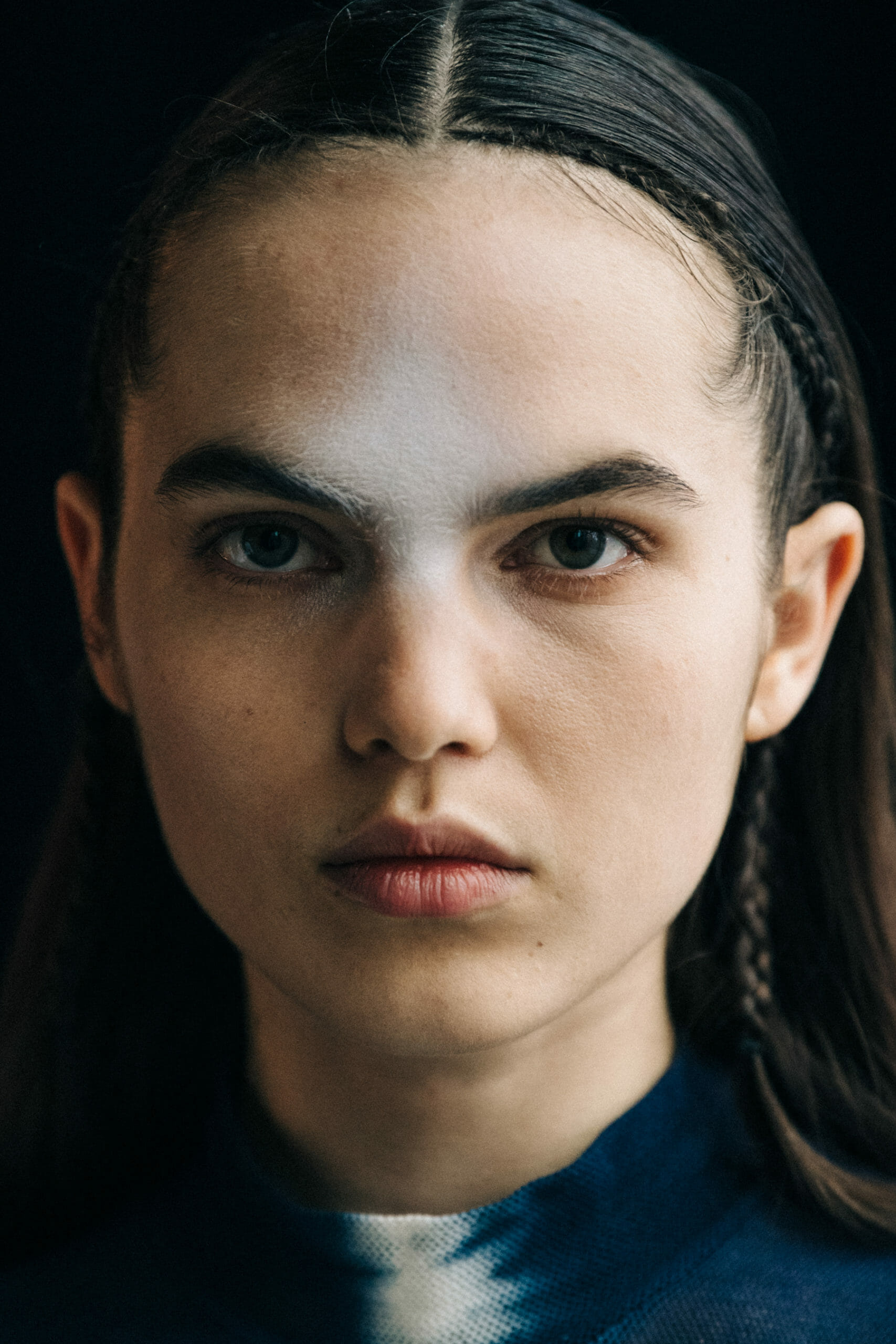 Model wearing blue Dion Lee outfit