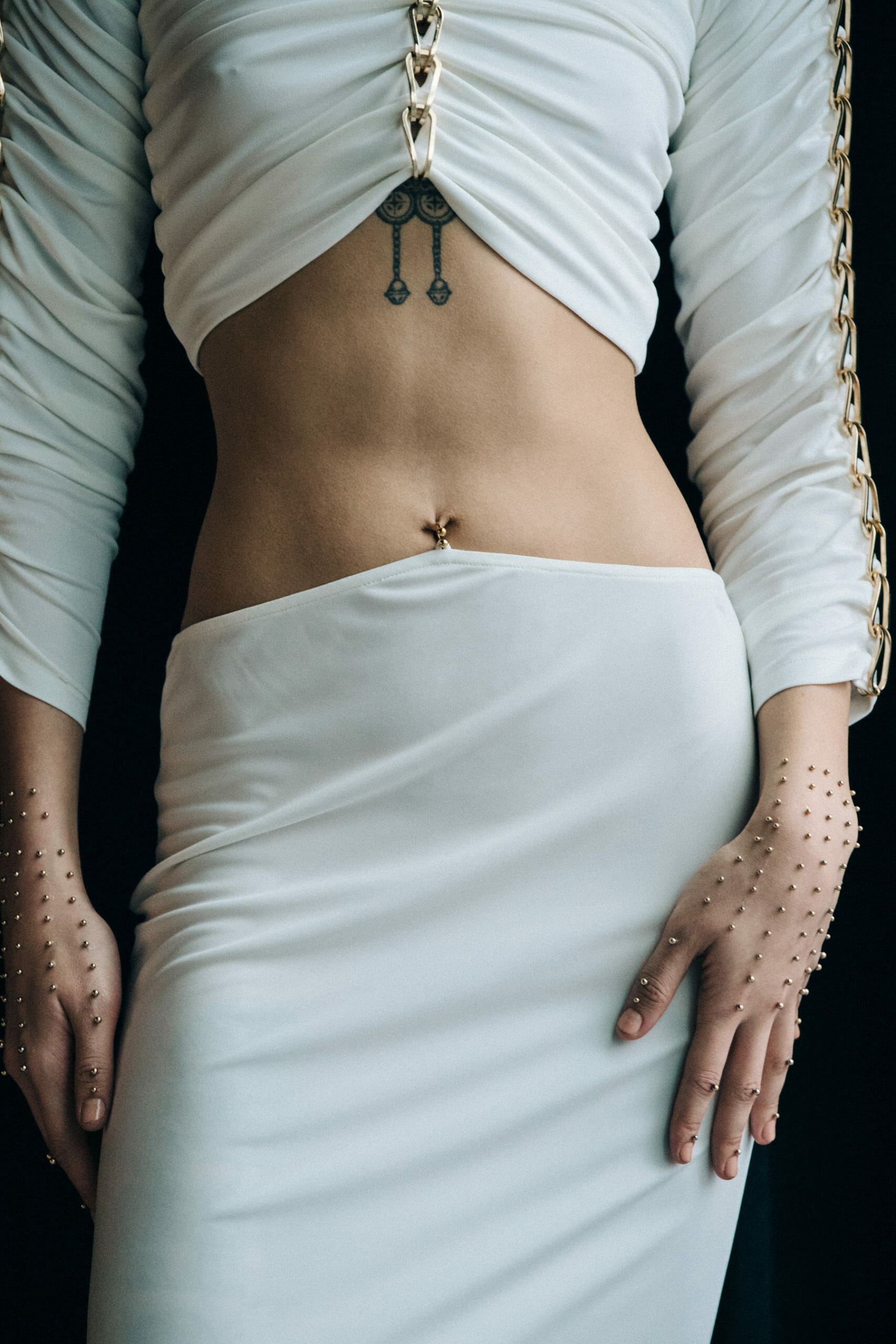 Model wearing white Dion Lee outfit