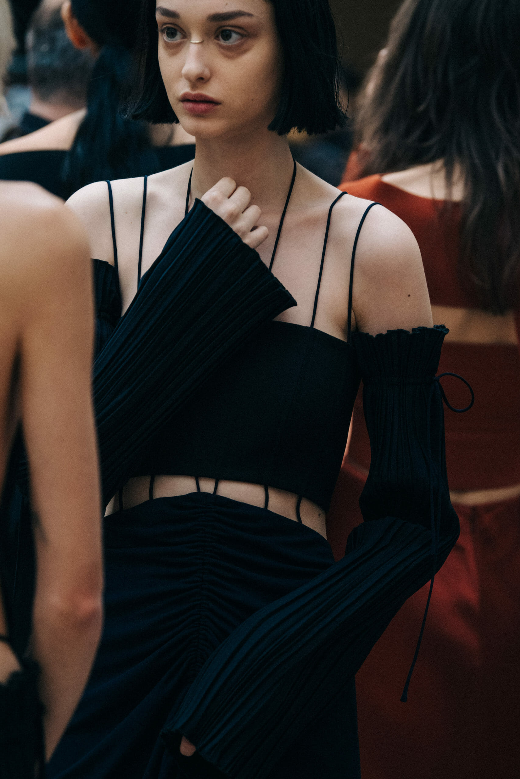 Model wearing black Dion Lee outfit