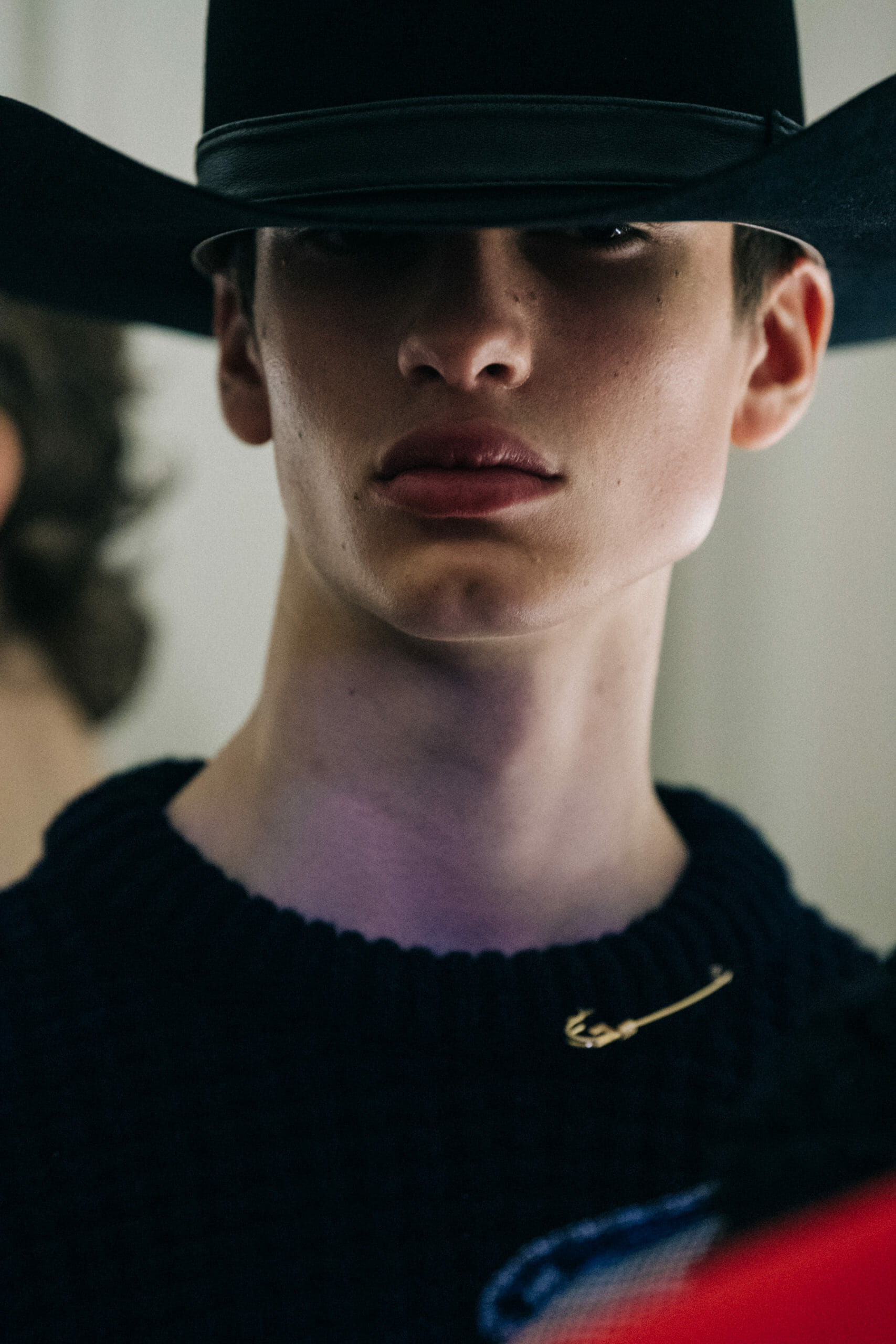 Model wearing cowboy hat at Givenchy