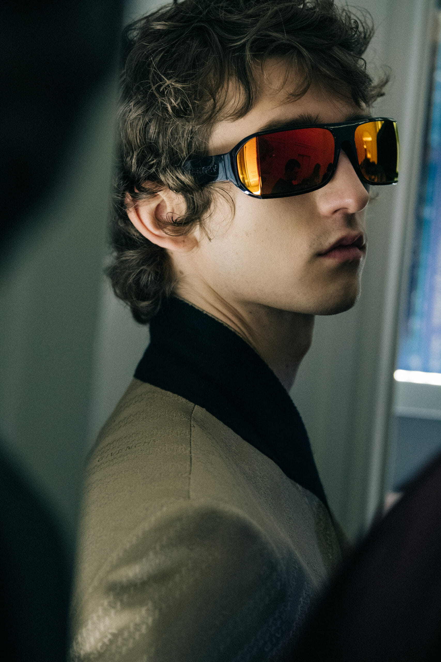 Model wearing red glasses