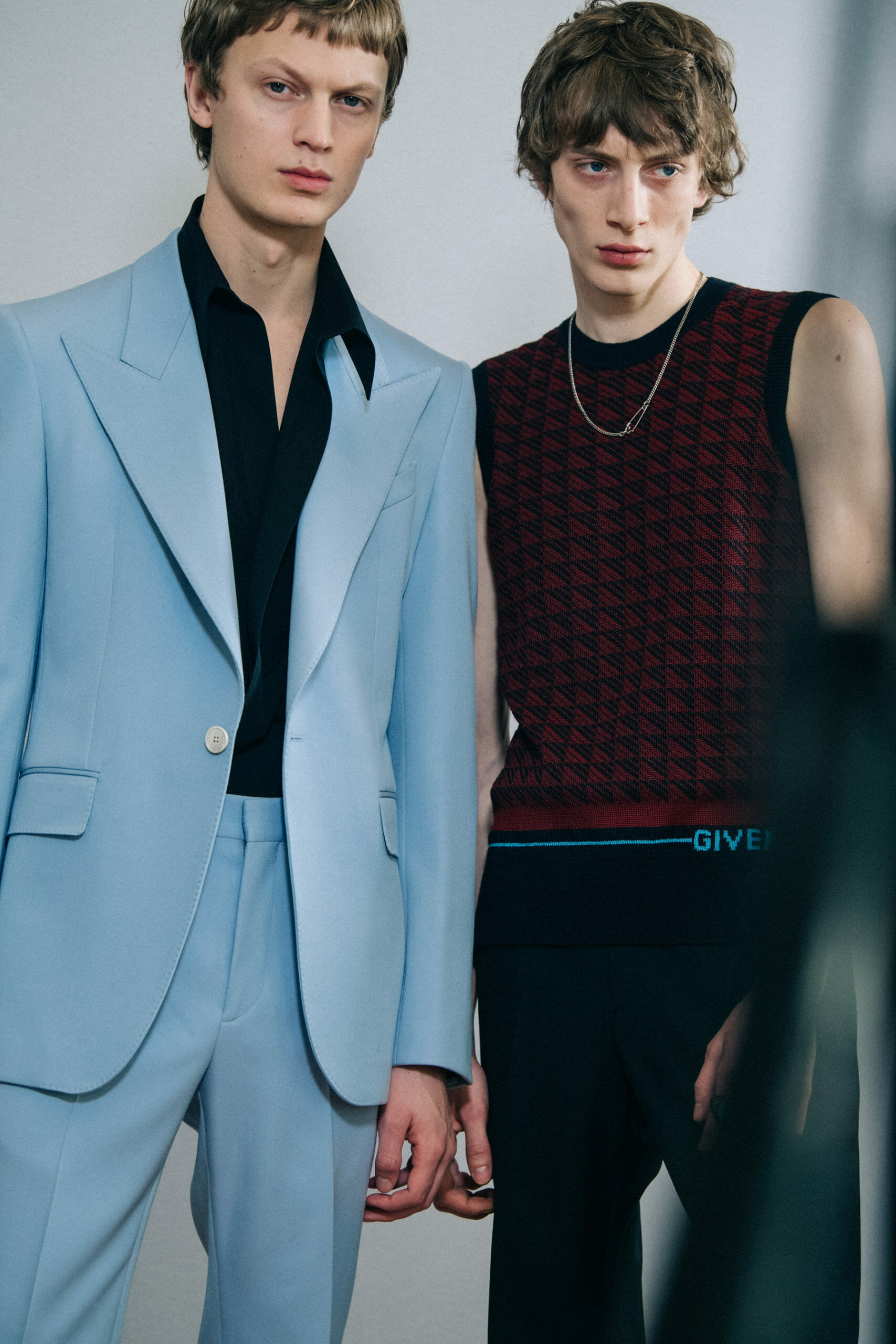 Model wearing blue suit