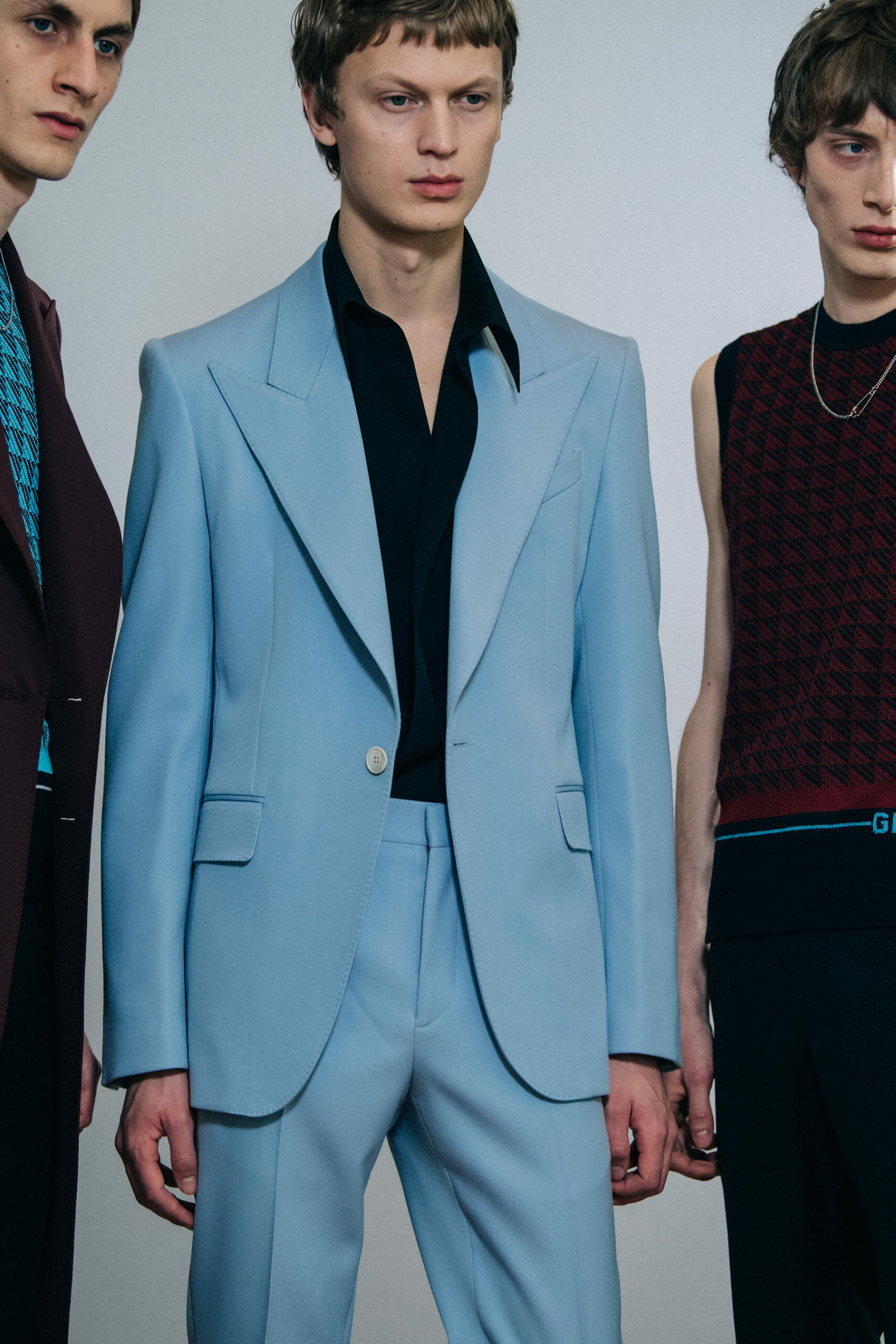 Model wearing blue suit