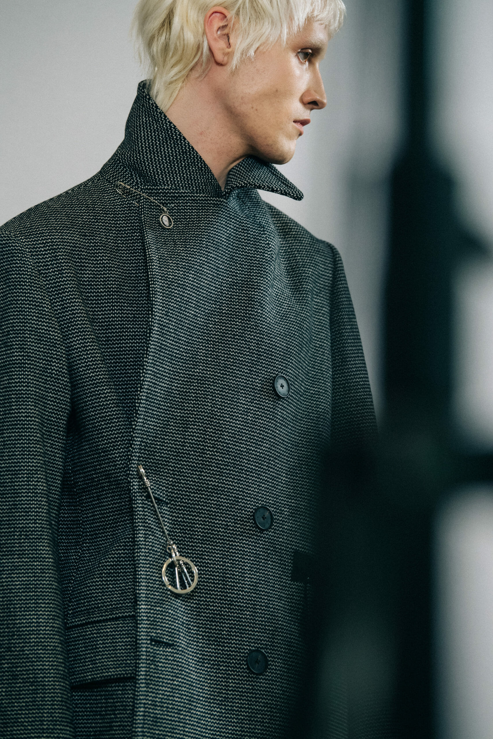 Model wearing grey at Givenchy