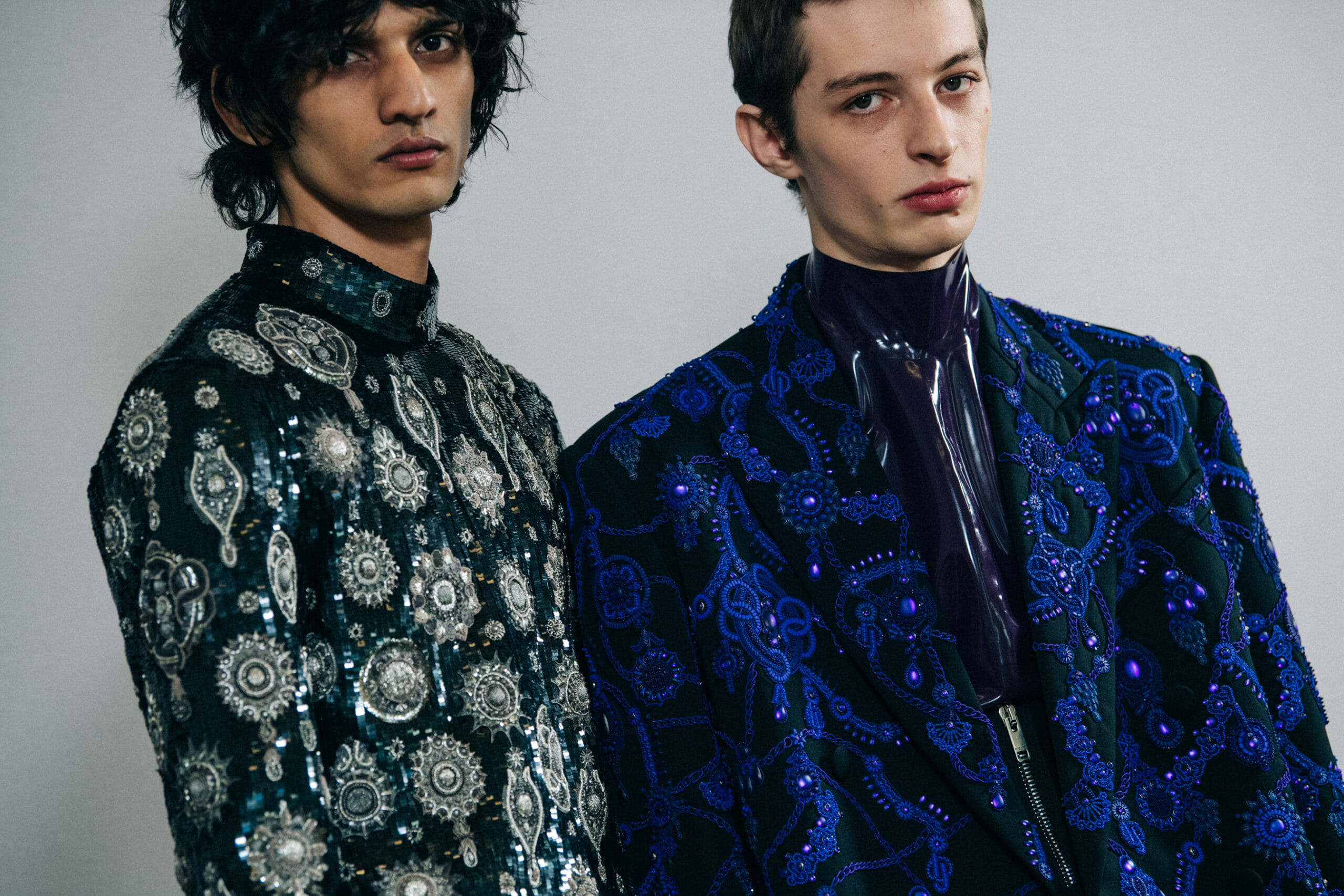 Model wearing pattern outfit