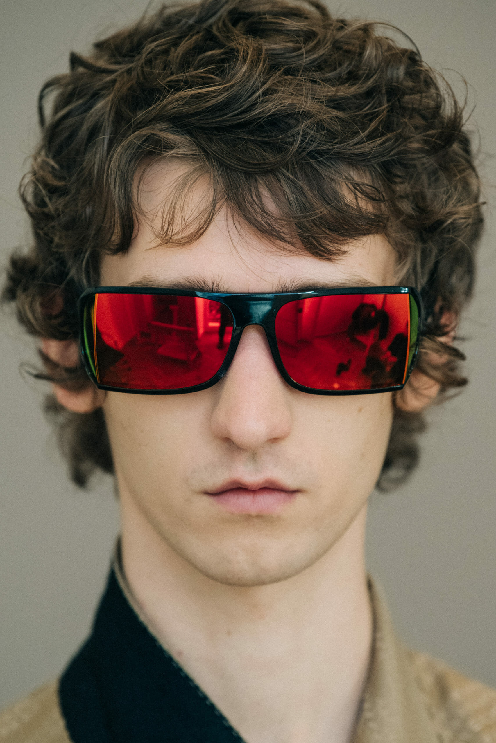 Model wearing red glasses