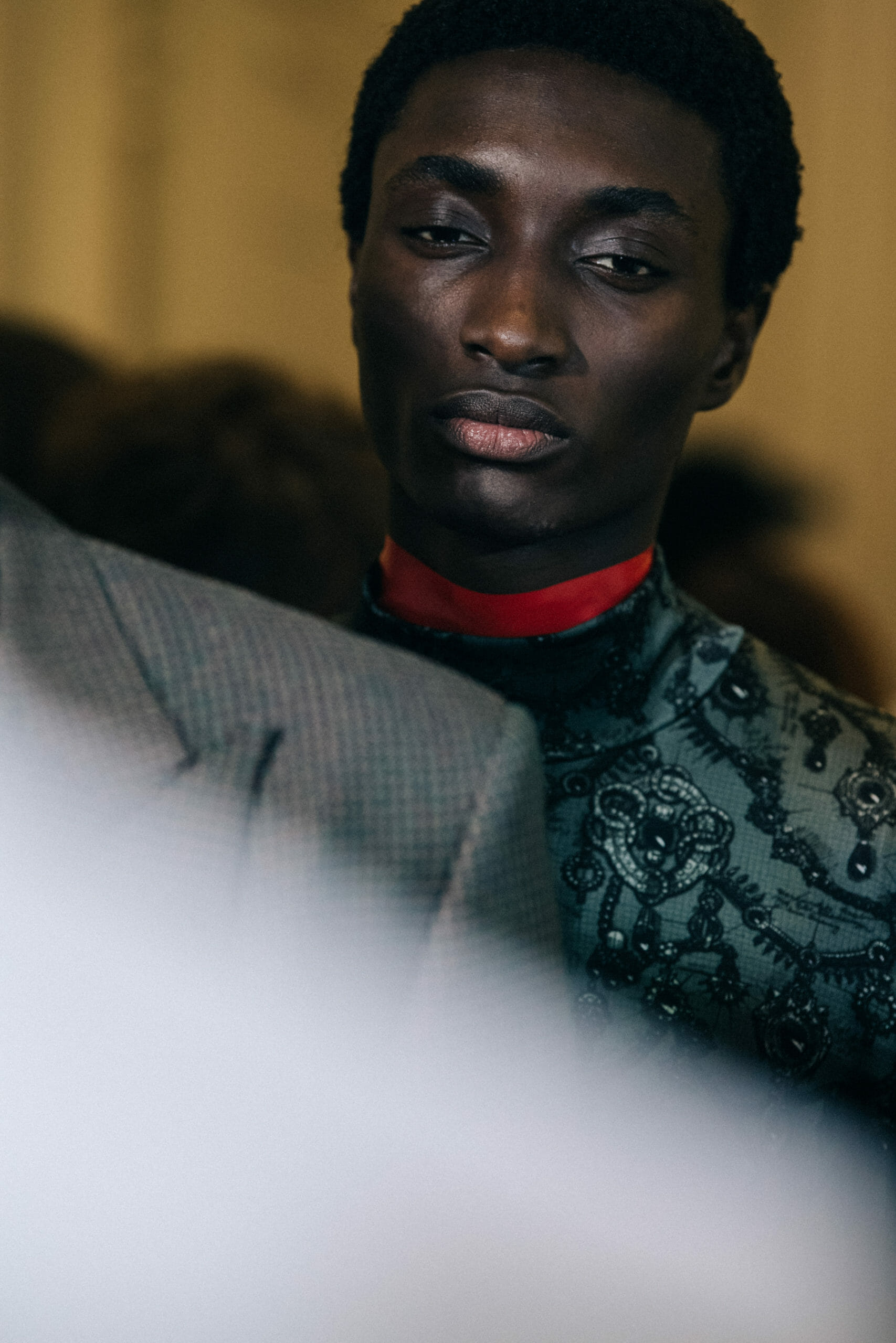 Model wearing grey at Givenchy