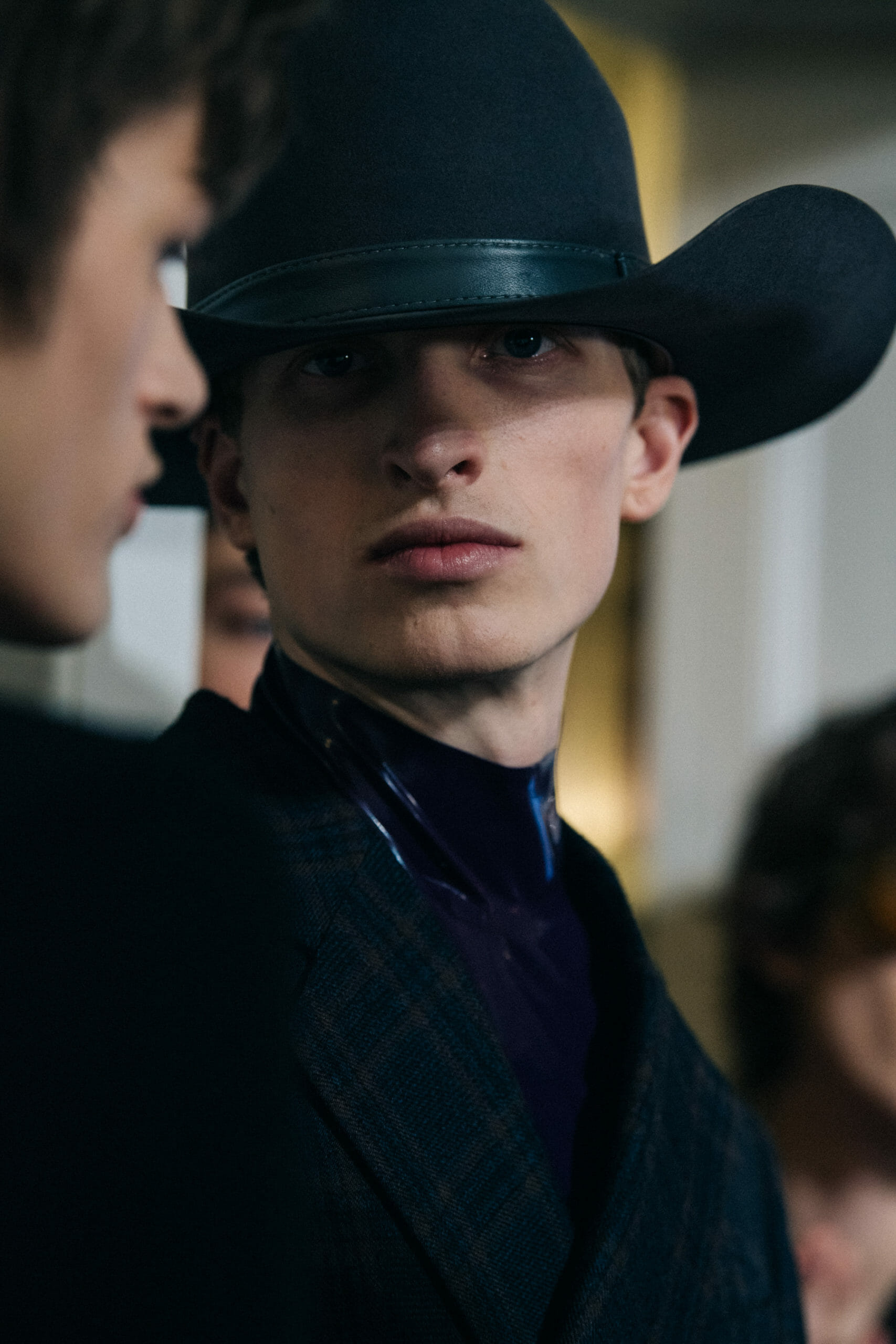 Model wearing cowboy hat at Givenchy