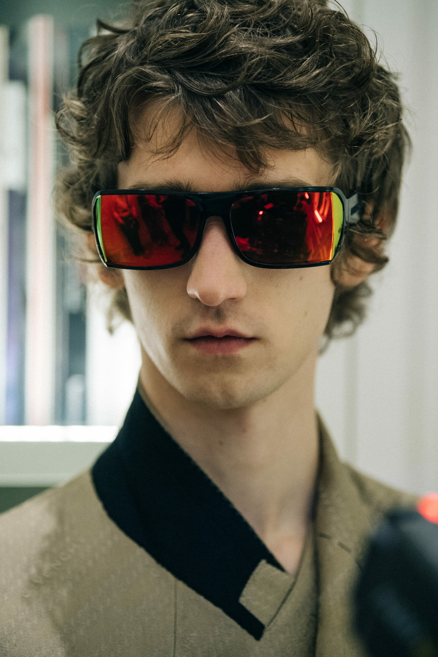 Model wearing red glasses