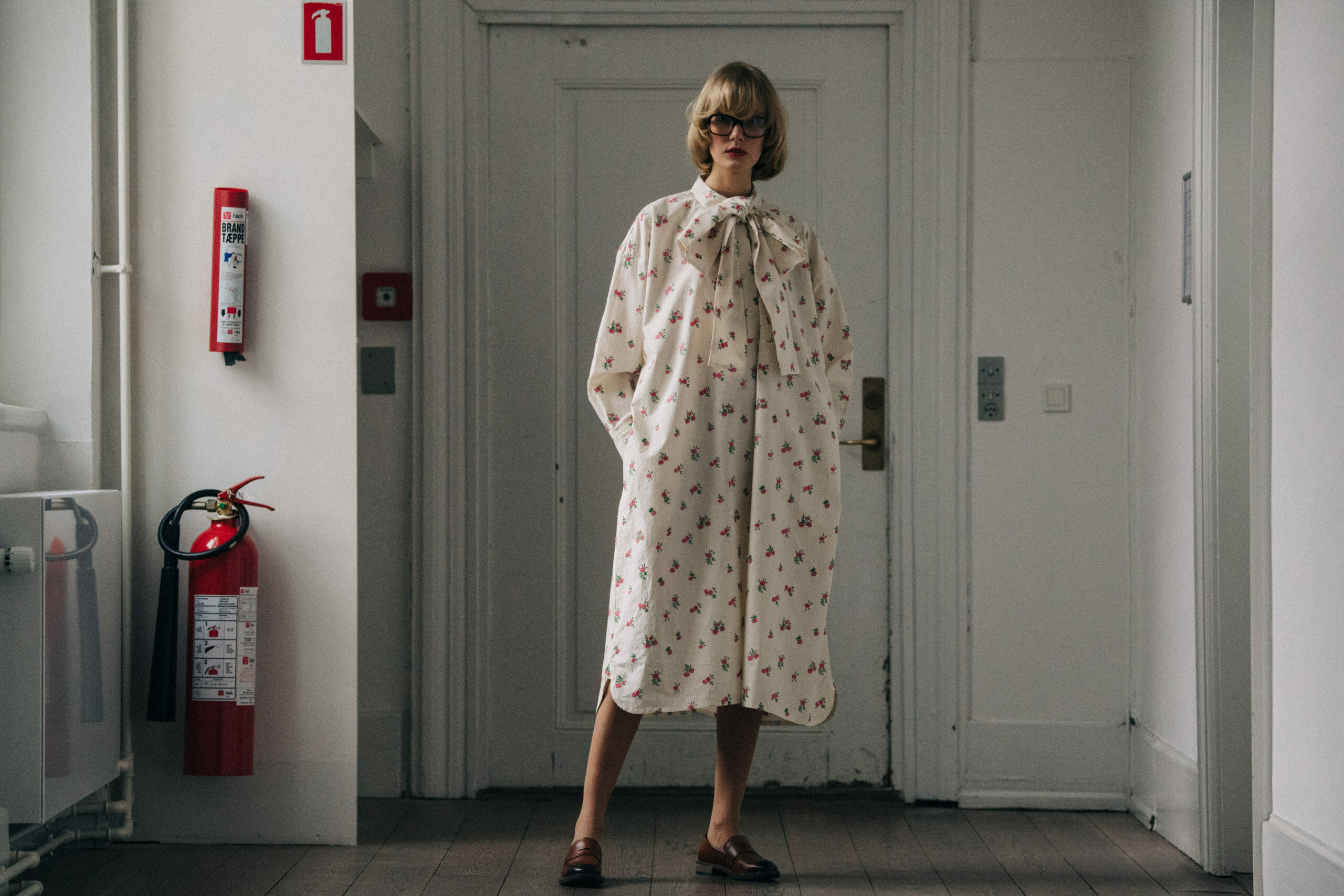 Model wearing floral pattern