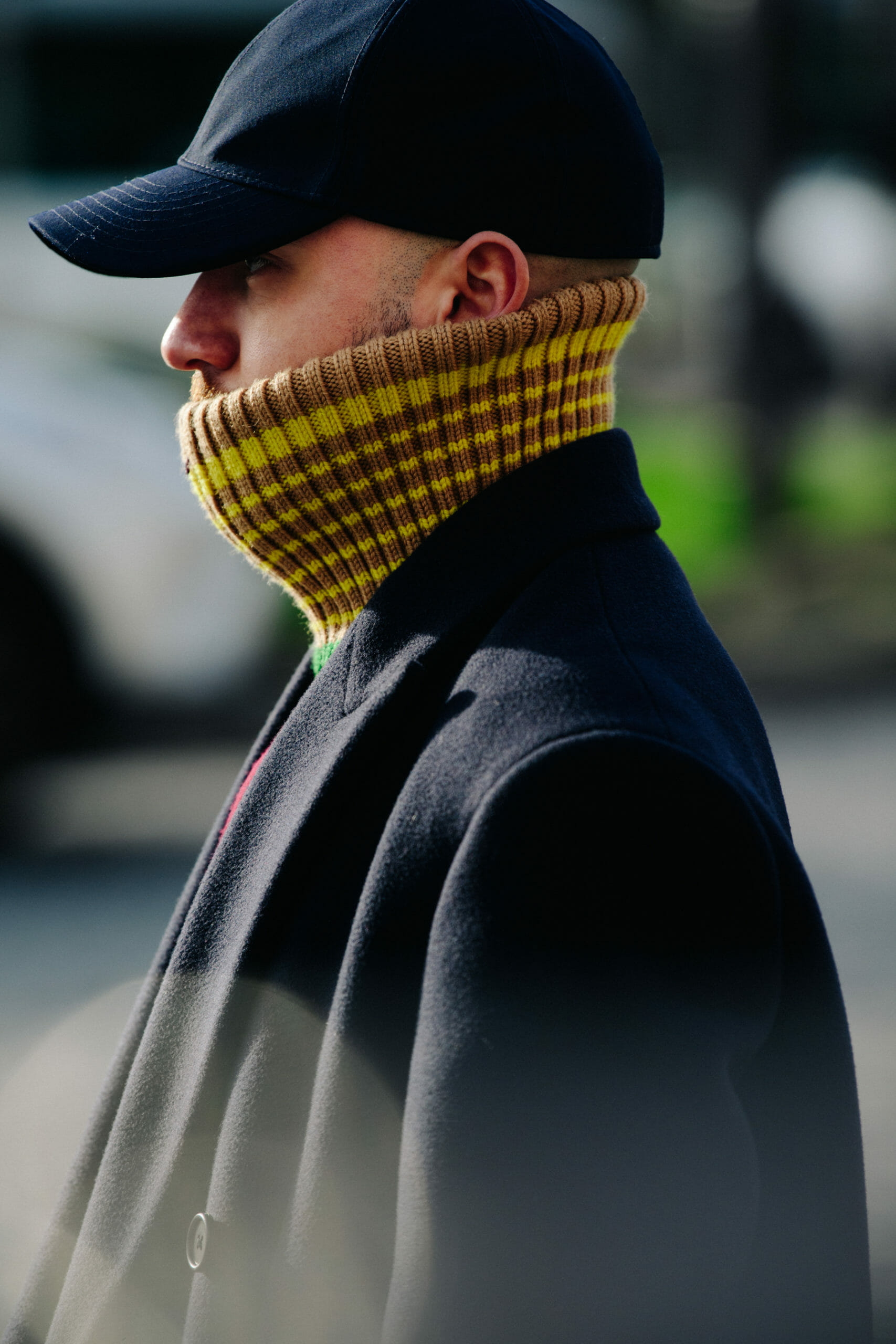 Man wearing striped jumper