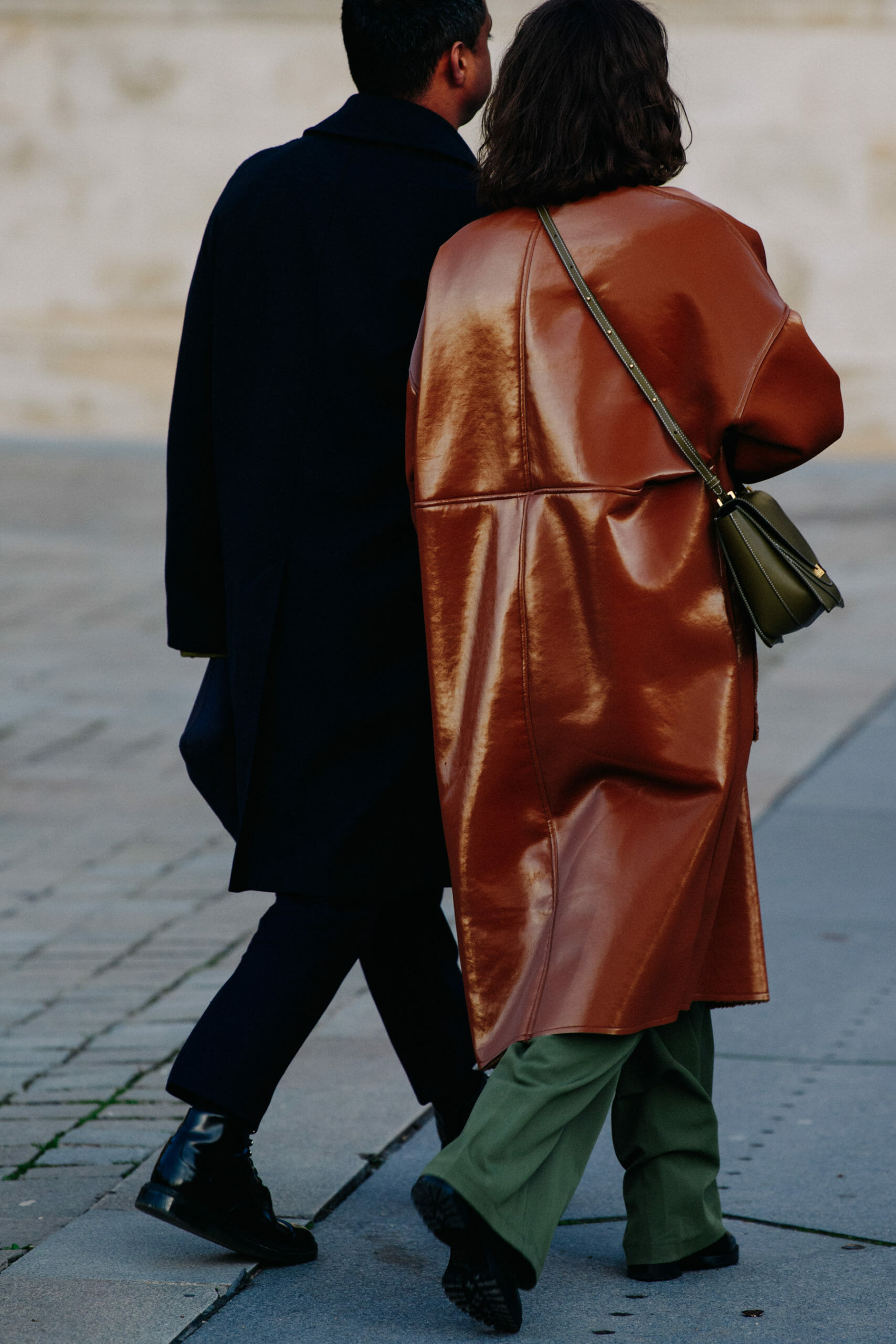 Woman wearing leather coat