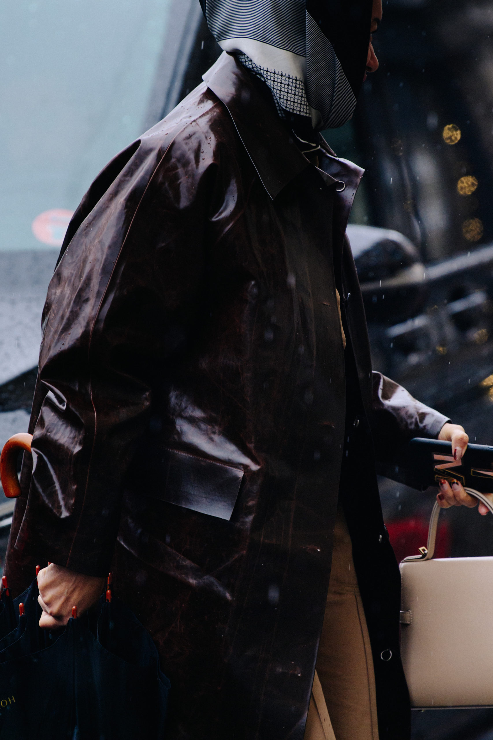 Woman wearing brown coat