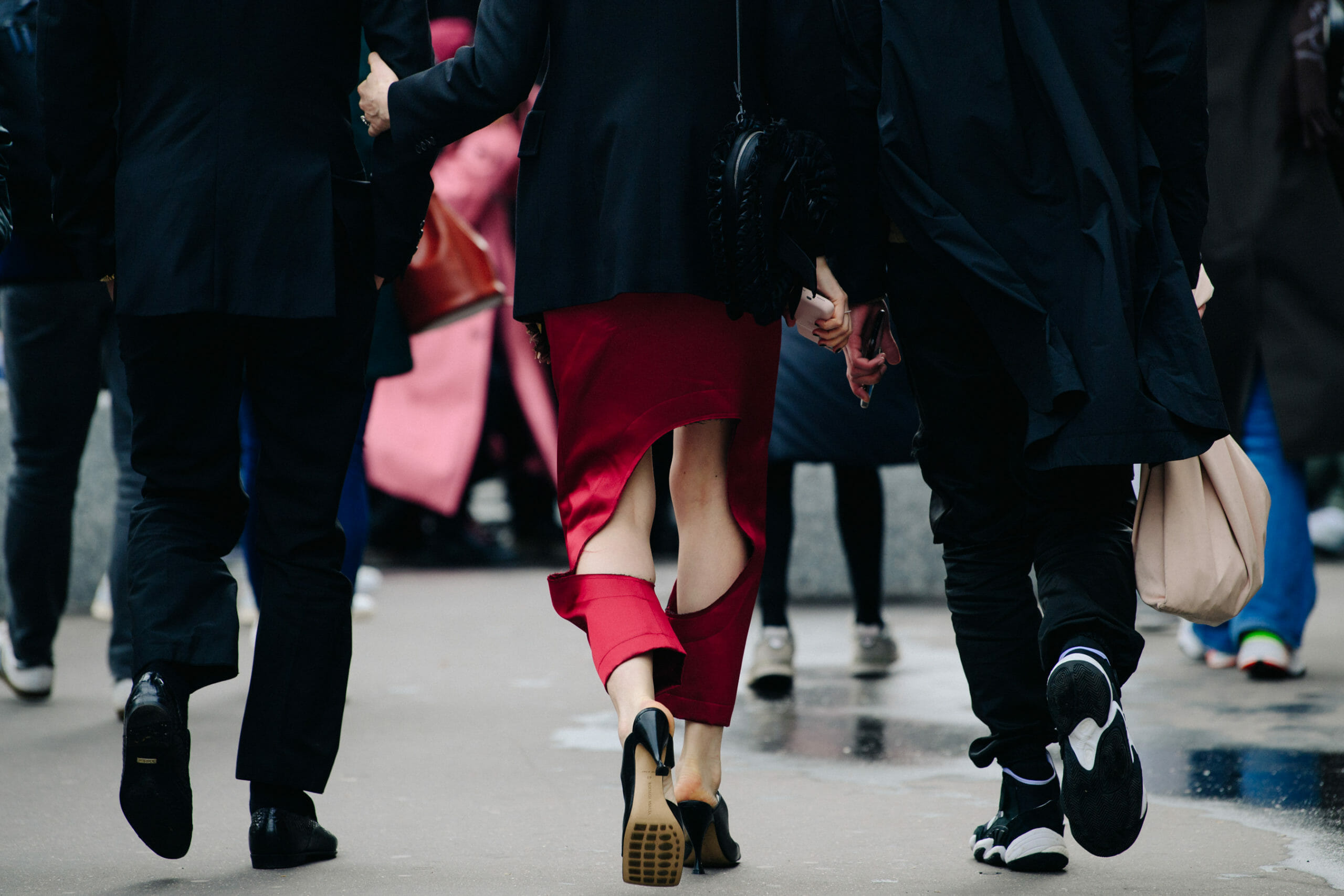 Woman wearing red dress