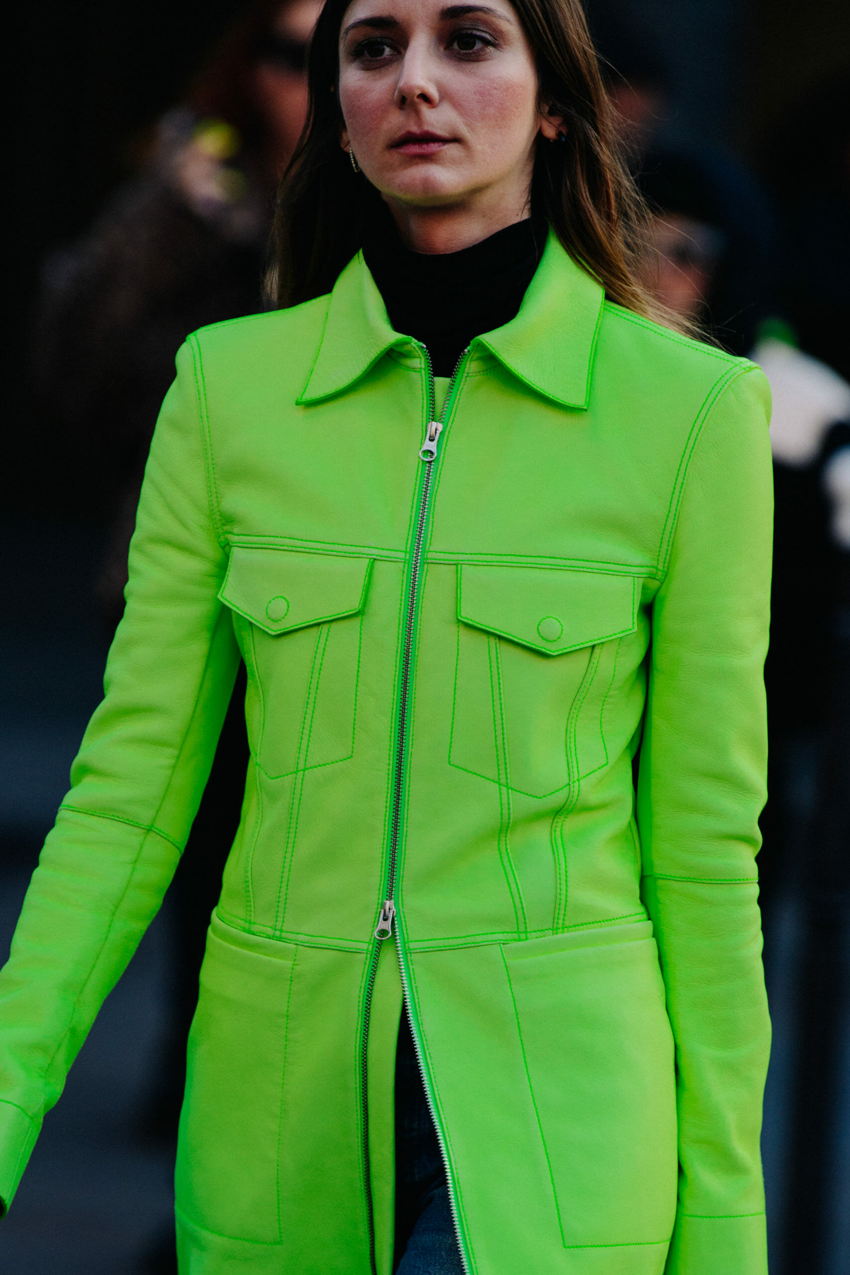 Woman wearing green coat