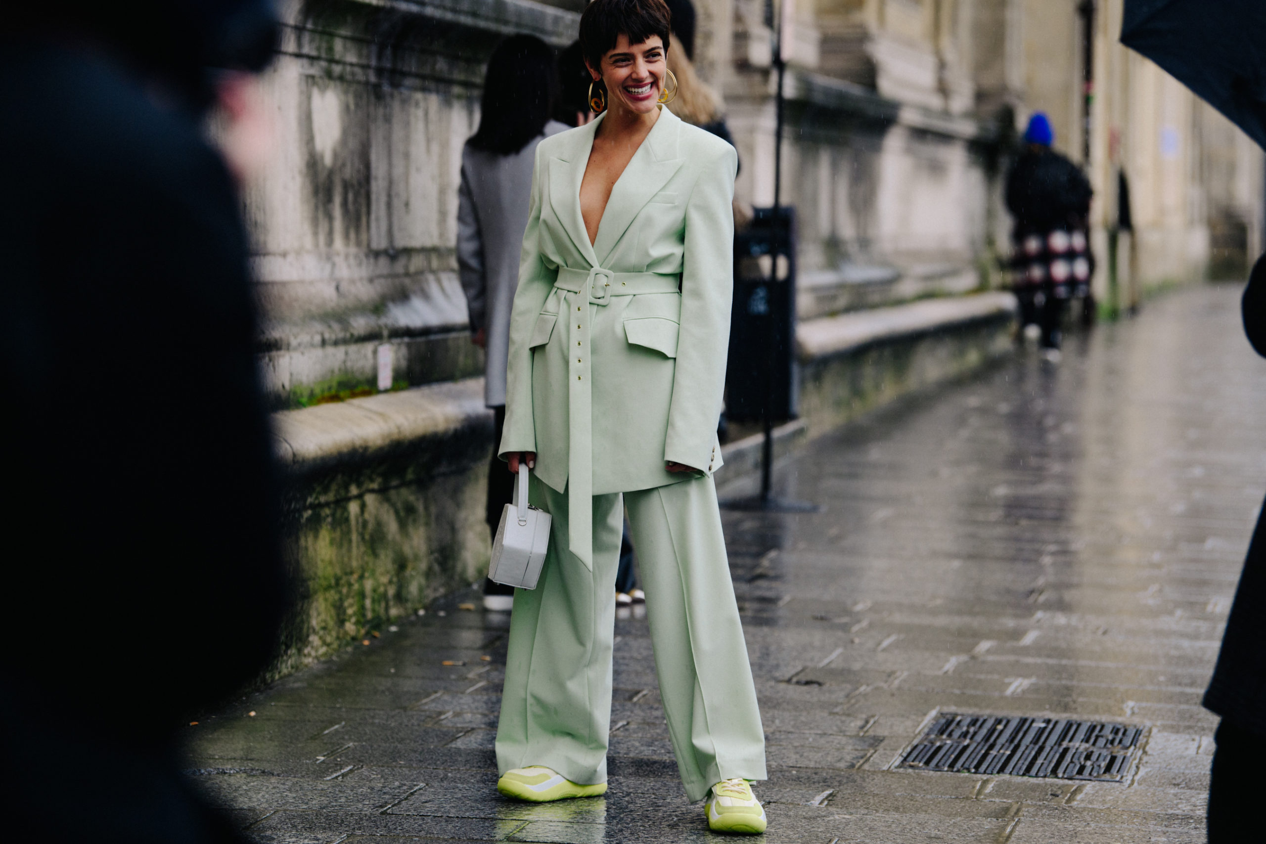 Woman wearing green suit