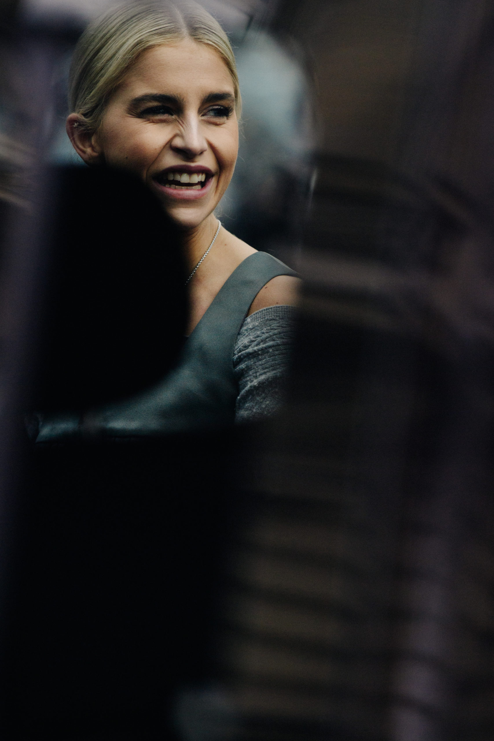 Woman wearing grey