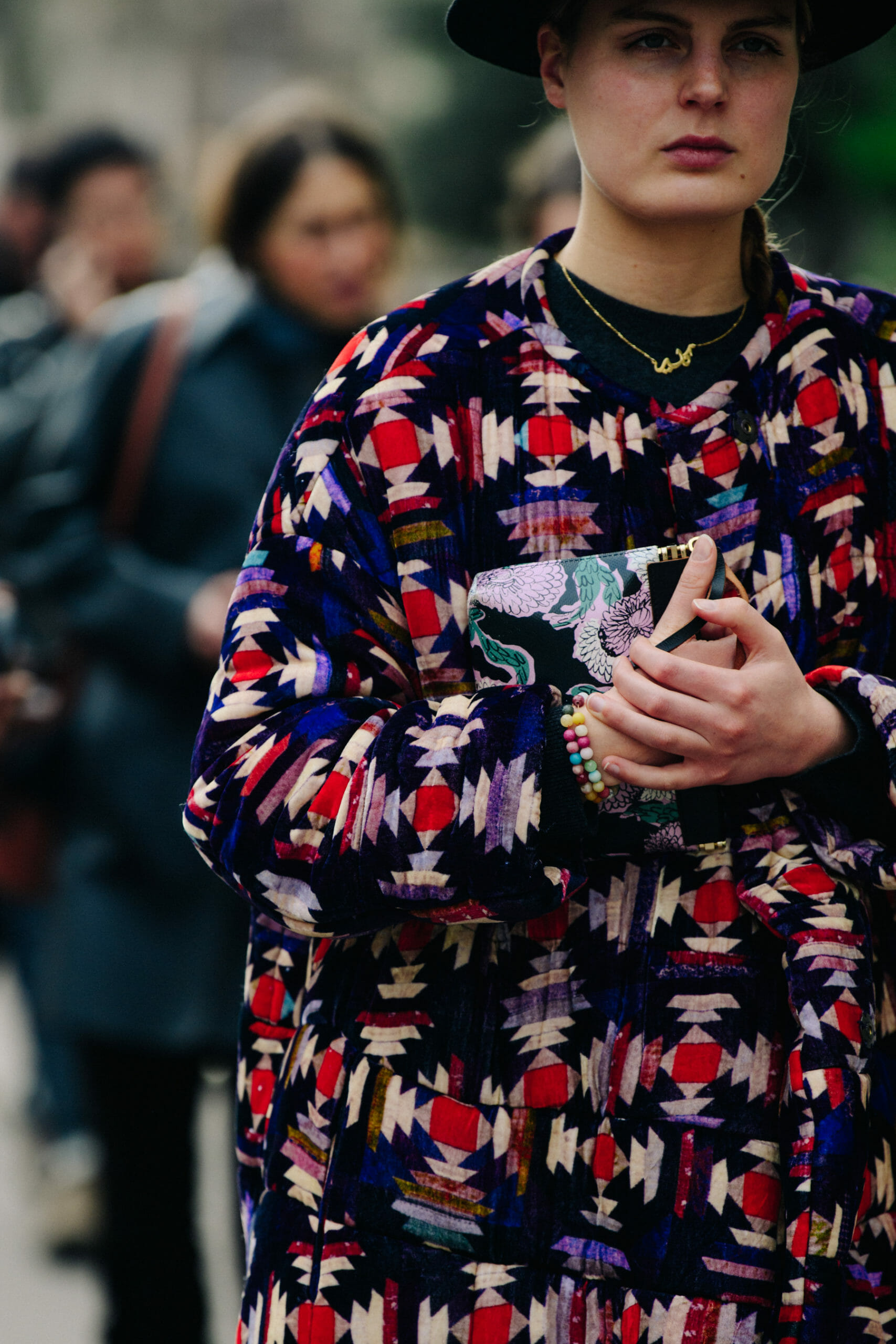 Woman wearing pattern coat