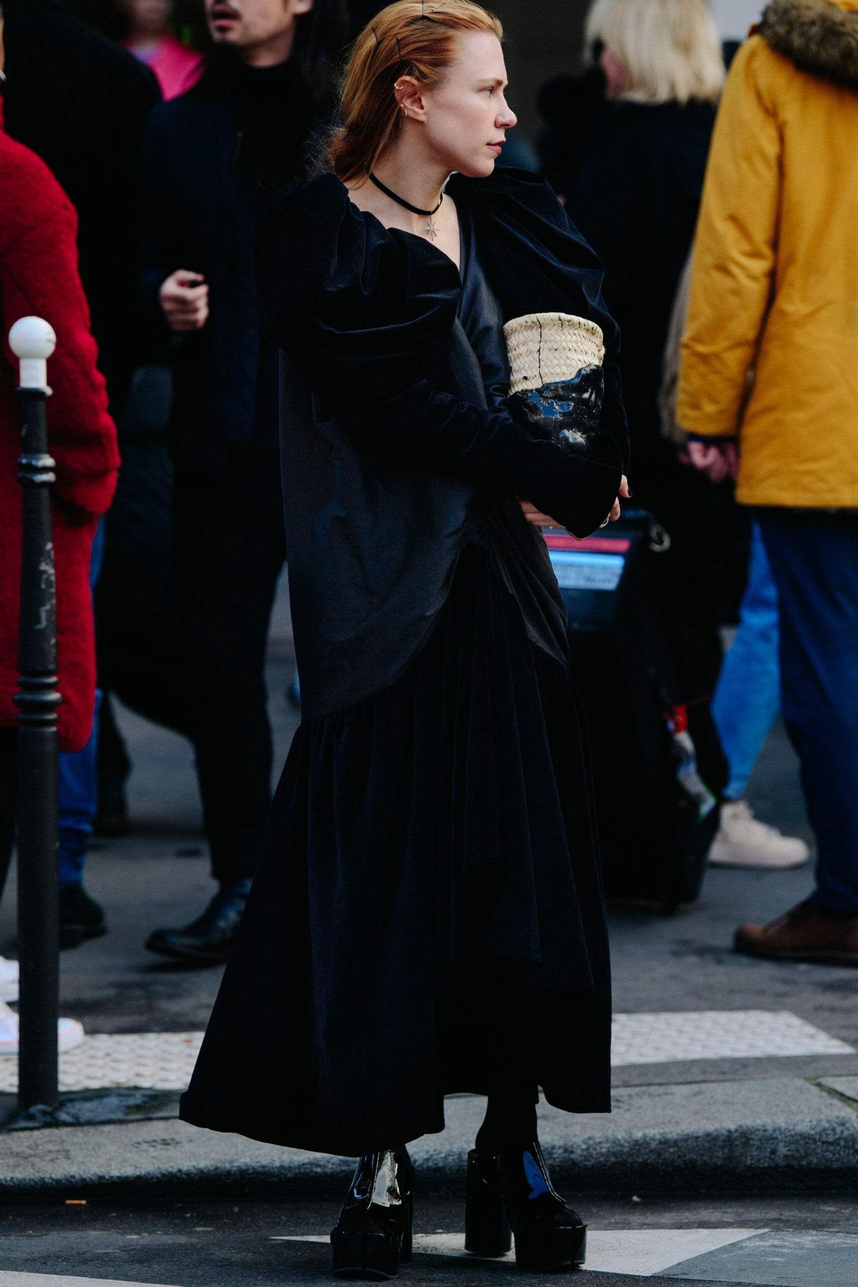 Woman wearing black dress