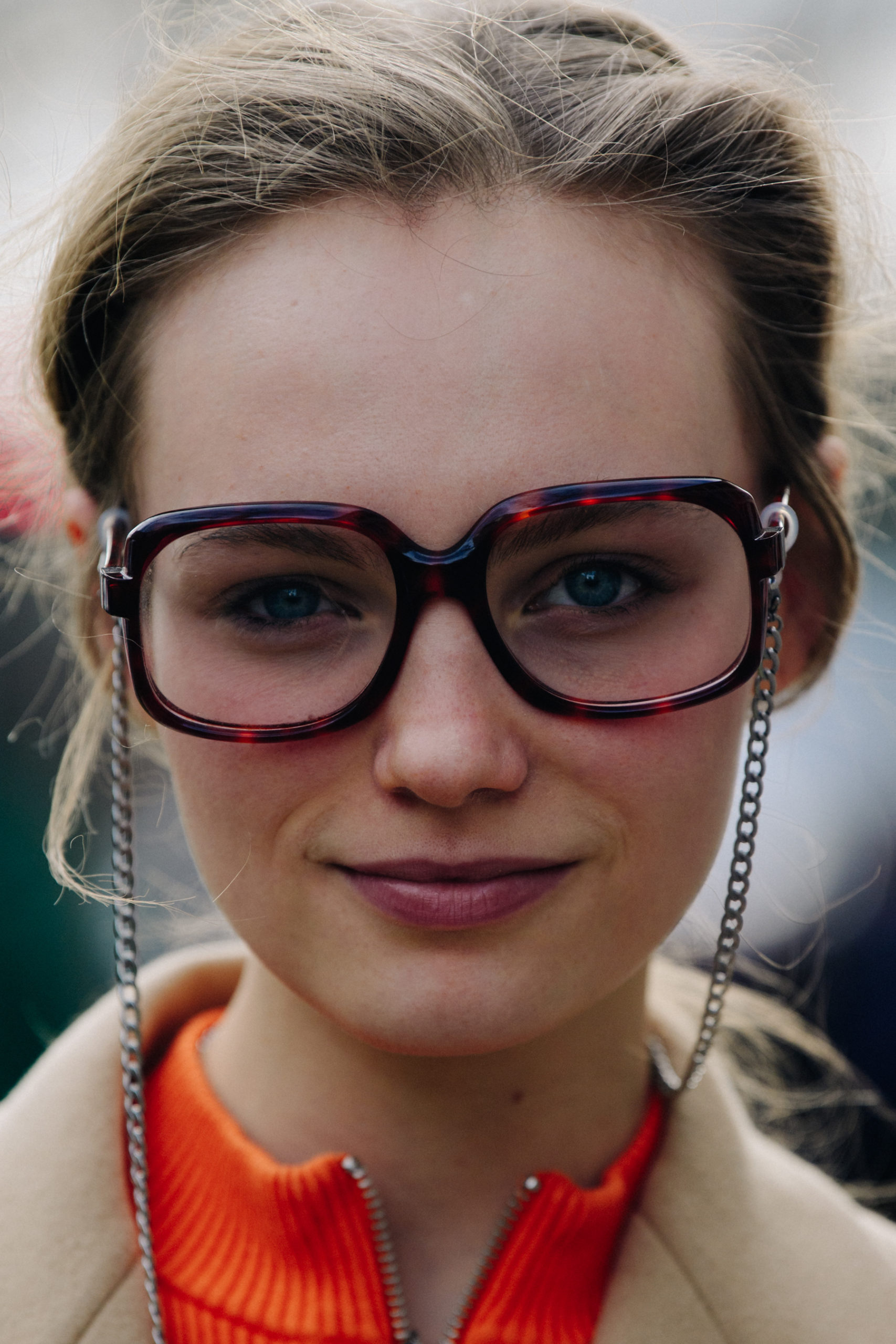 Model wearing large glasses