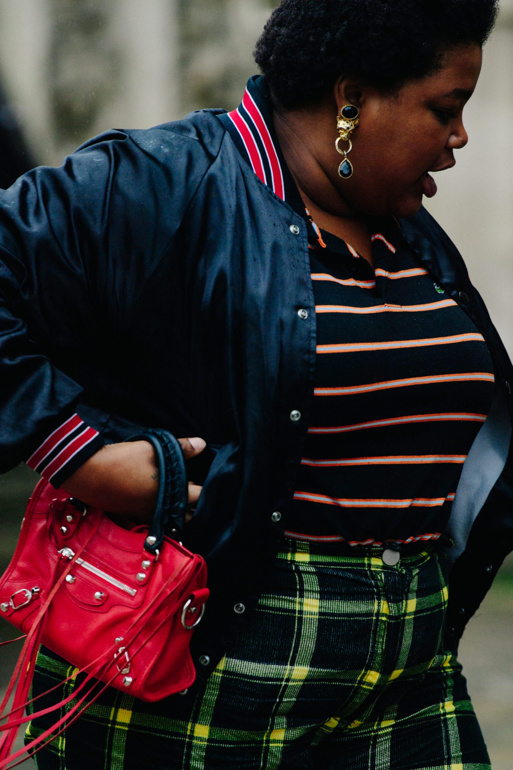 Woman wearing striped top