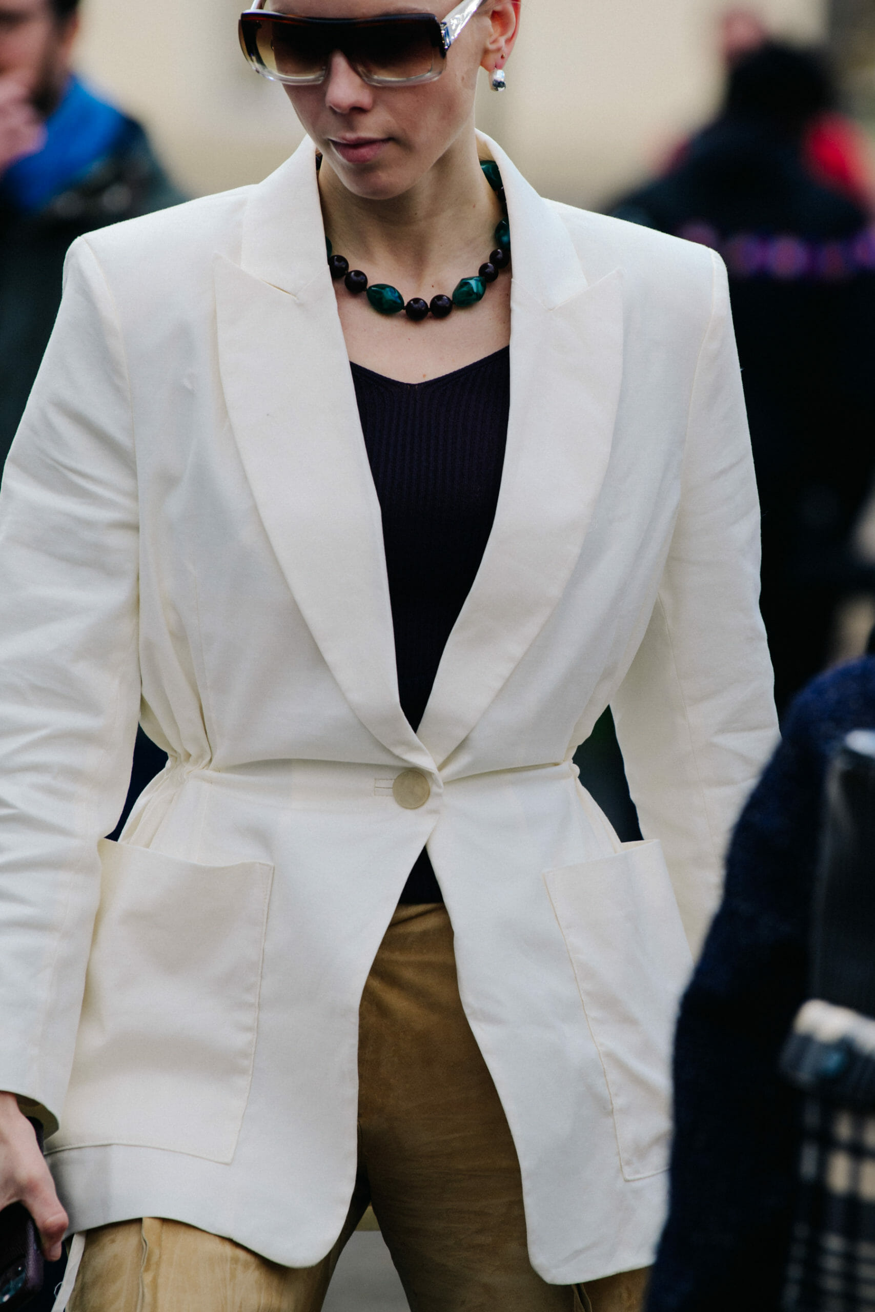 Woman wearing white jacket