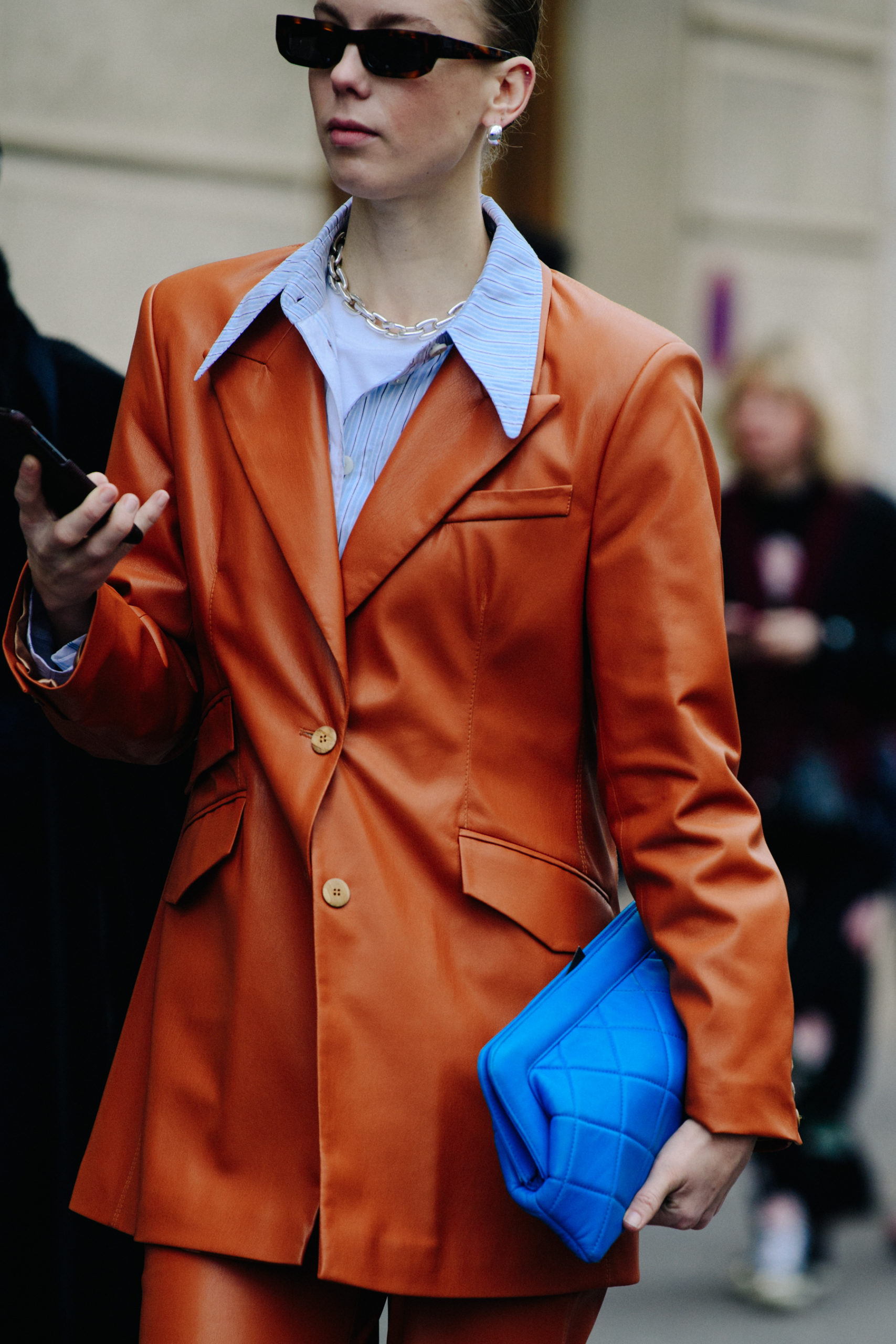 Woman wearing brown leather