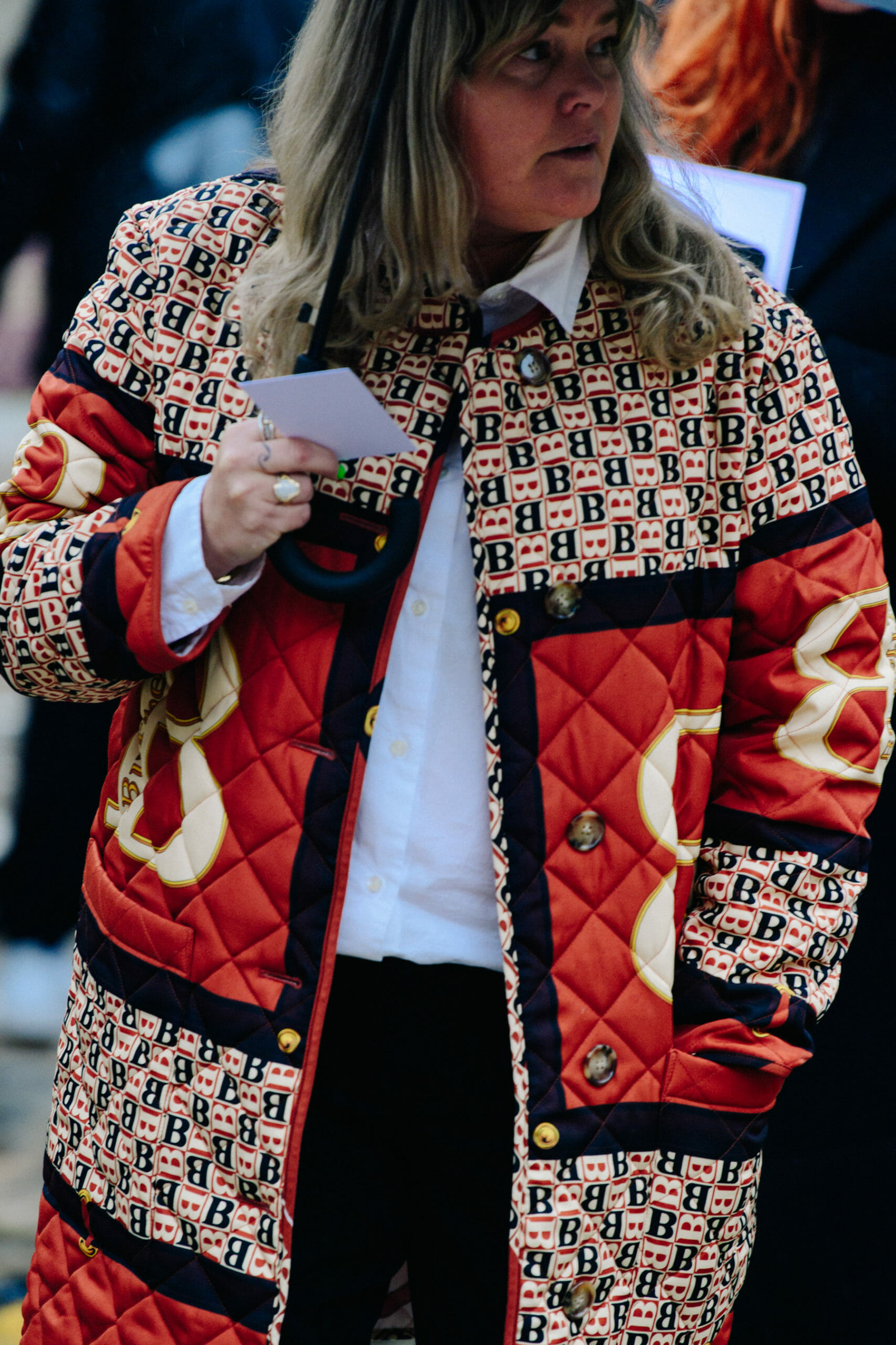 Woman wearing Burberry coat