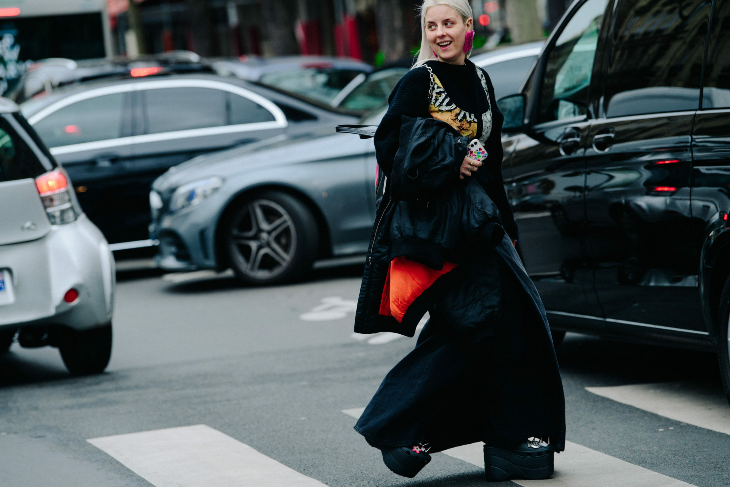 Woman wearing black coat