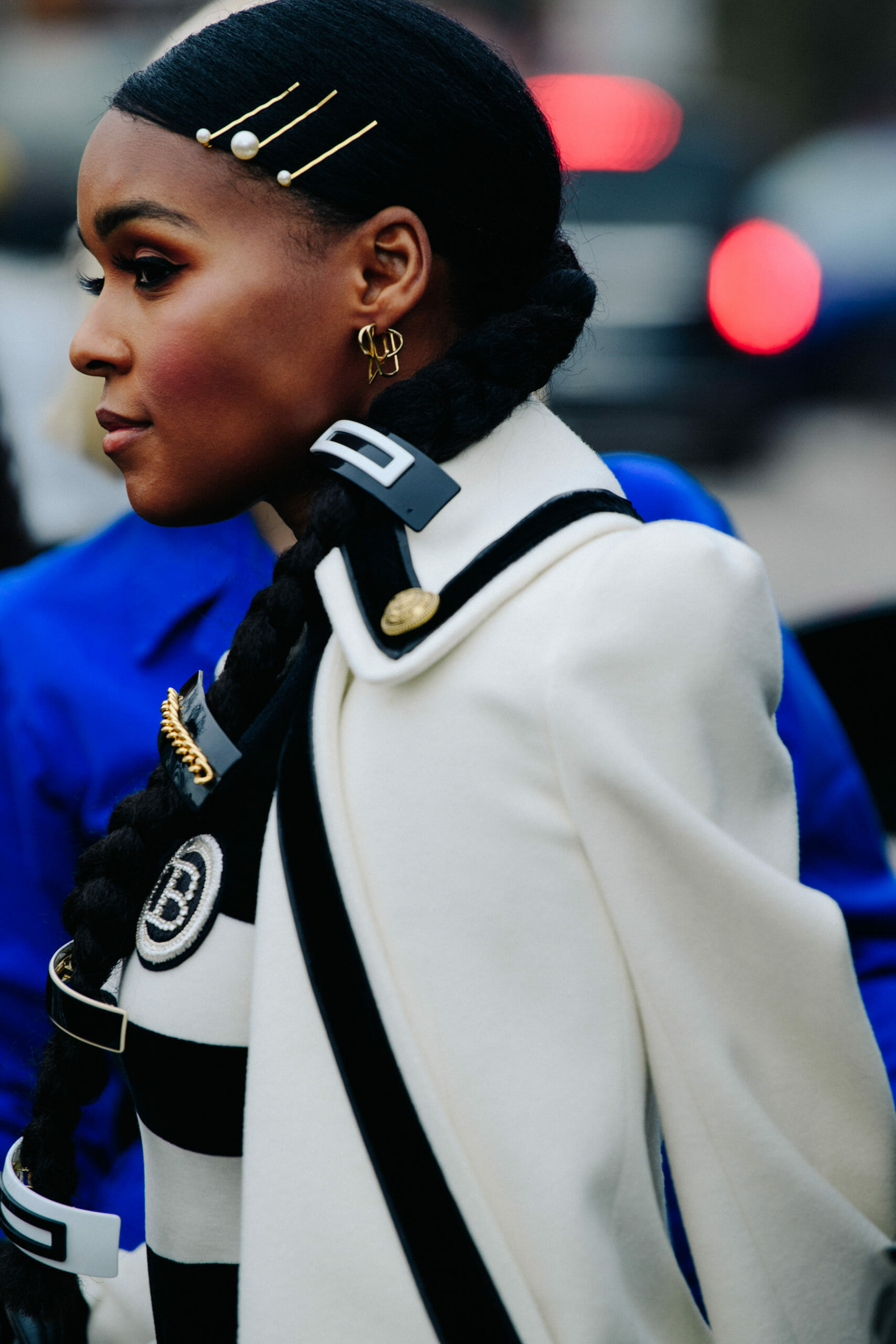 Woman wearing Balmain jacket